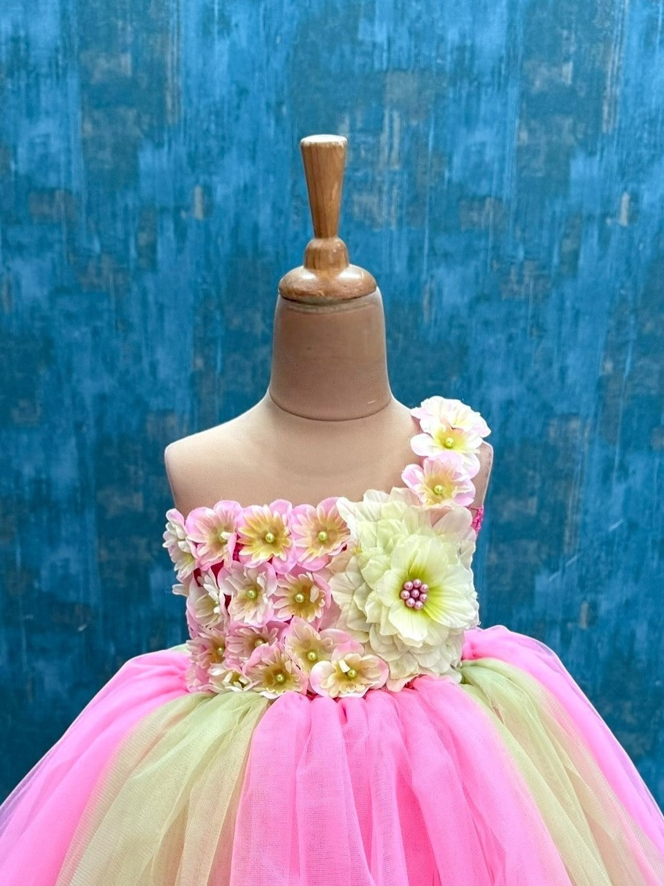 Green and Pink Spring Floral Bloom Gown