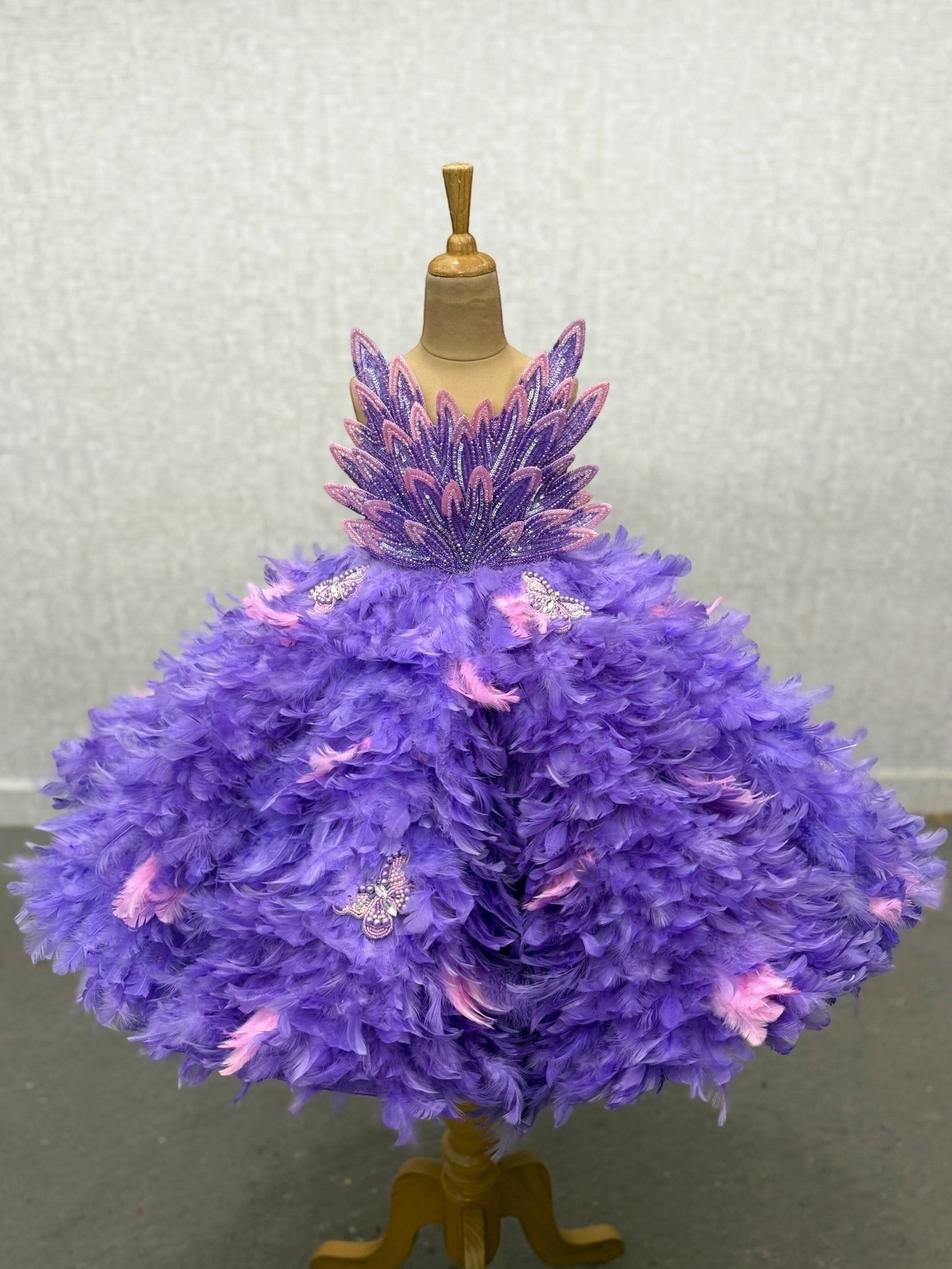 Lilac Dream Feather Panel Gown With Petal Embroidered Top