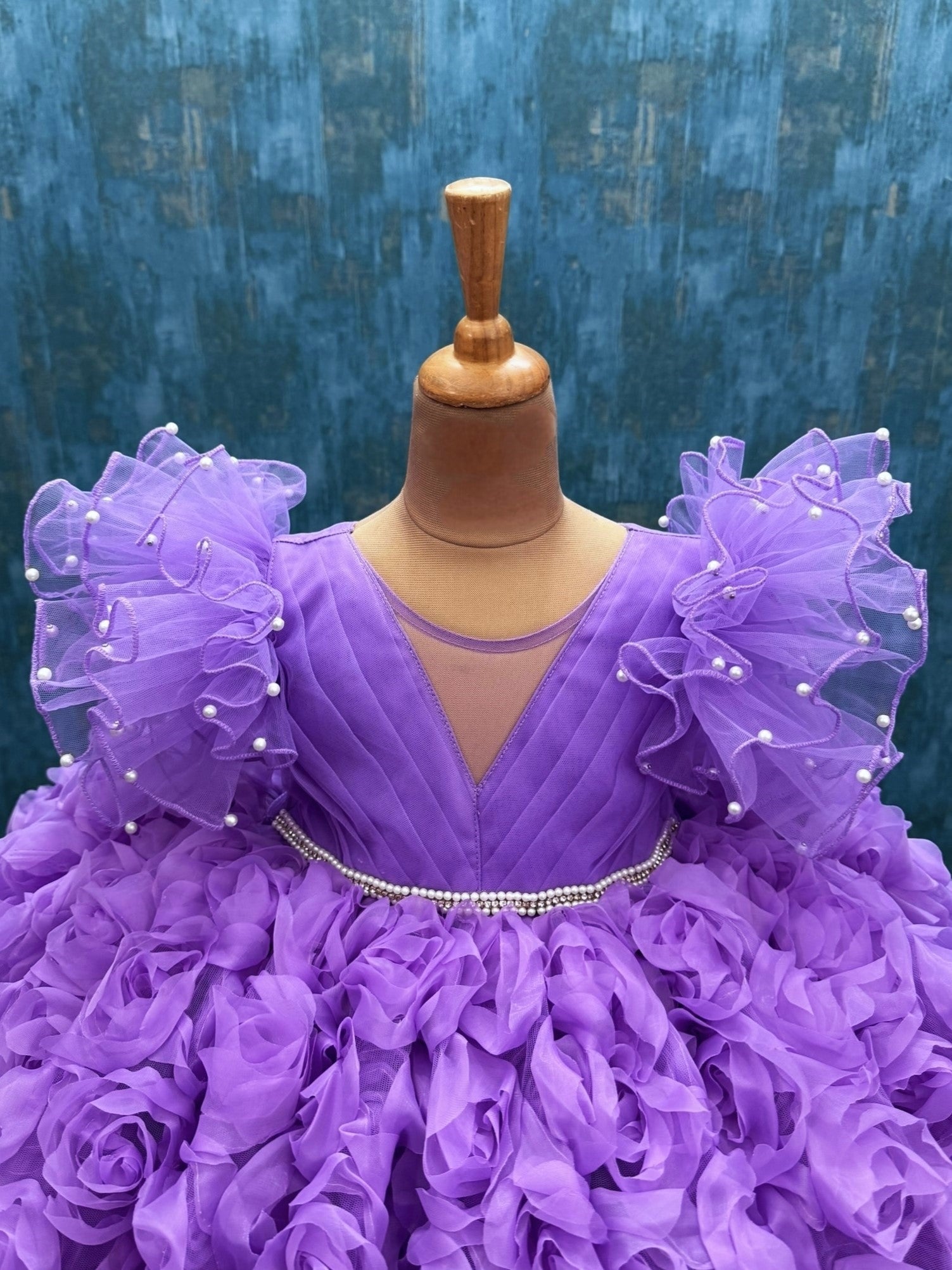 Lavender Rosalina Ball Gown With Draped Top And Ruffle Sleeves