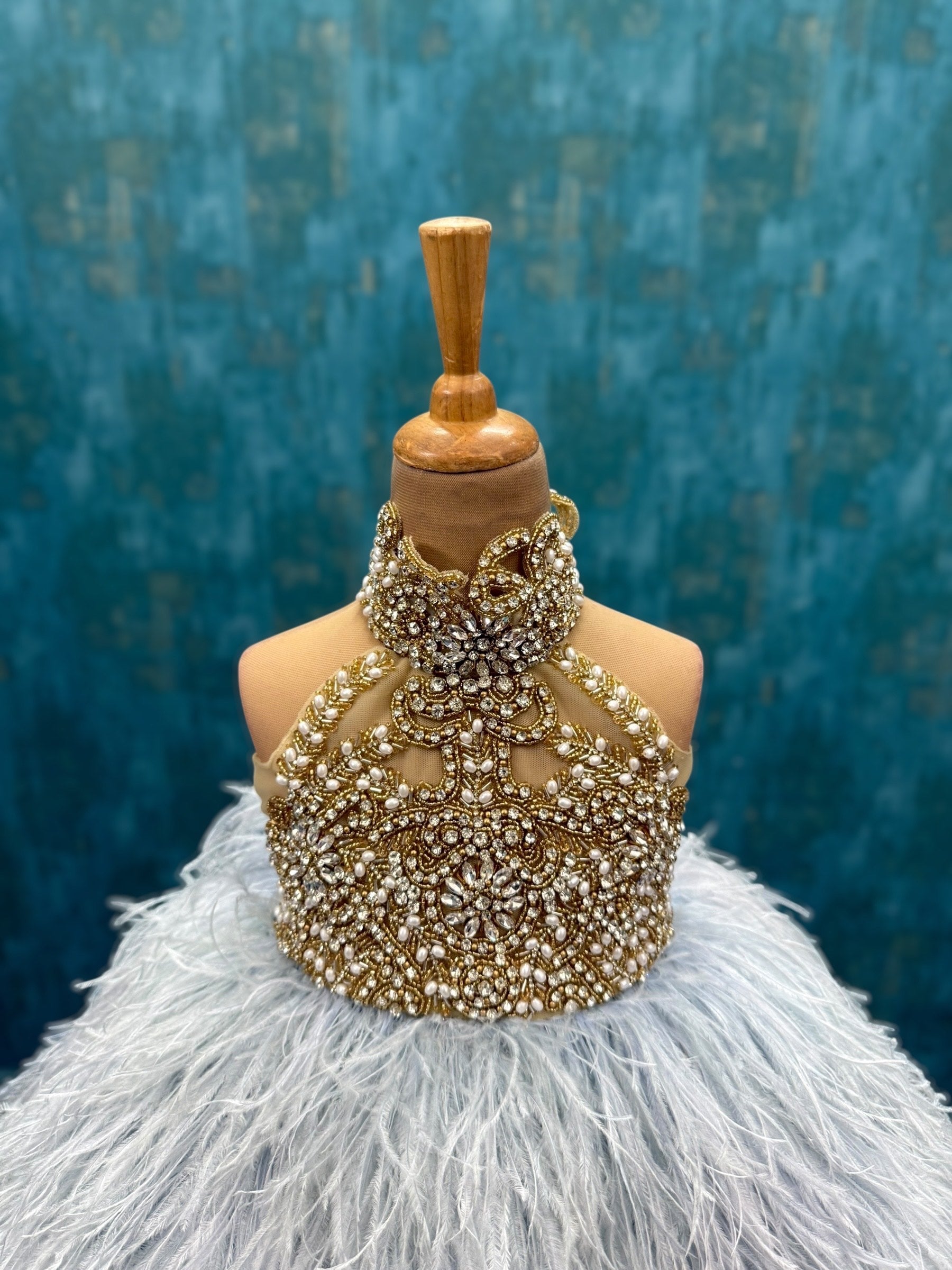 Ostrich Feather Gown With Heavy Hand Work Detailing