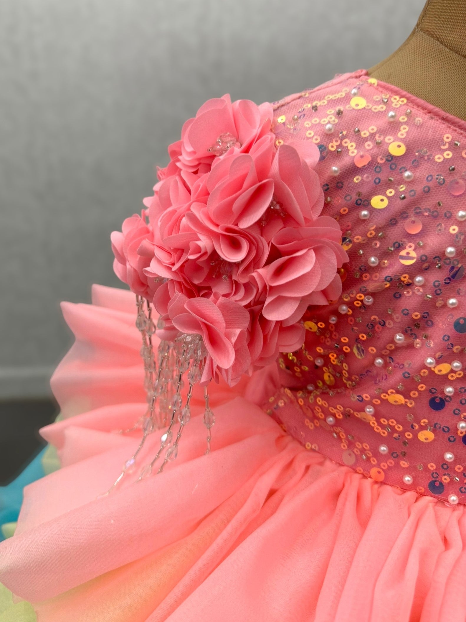 Blossom Rainbow Fantasy Gown with crystal hanging sleeves