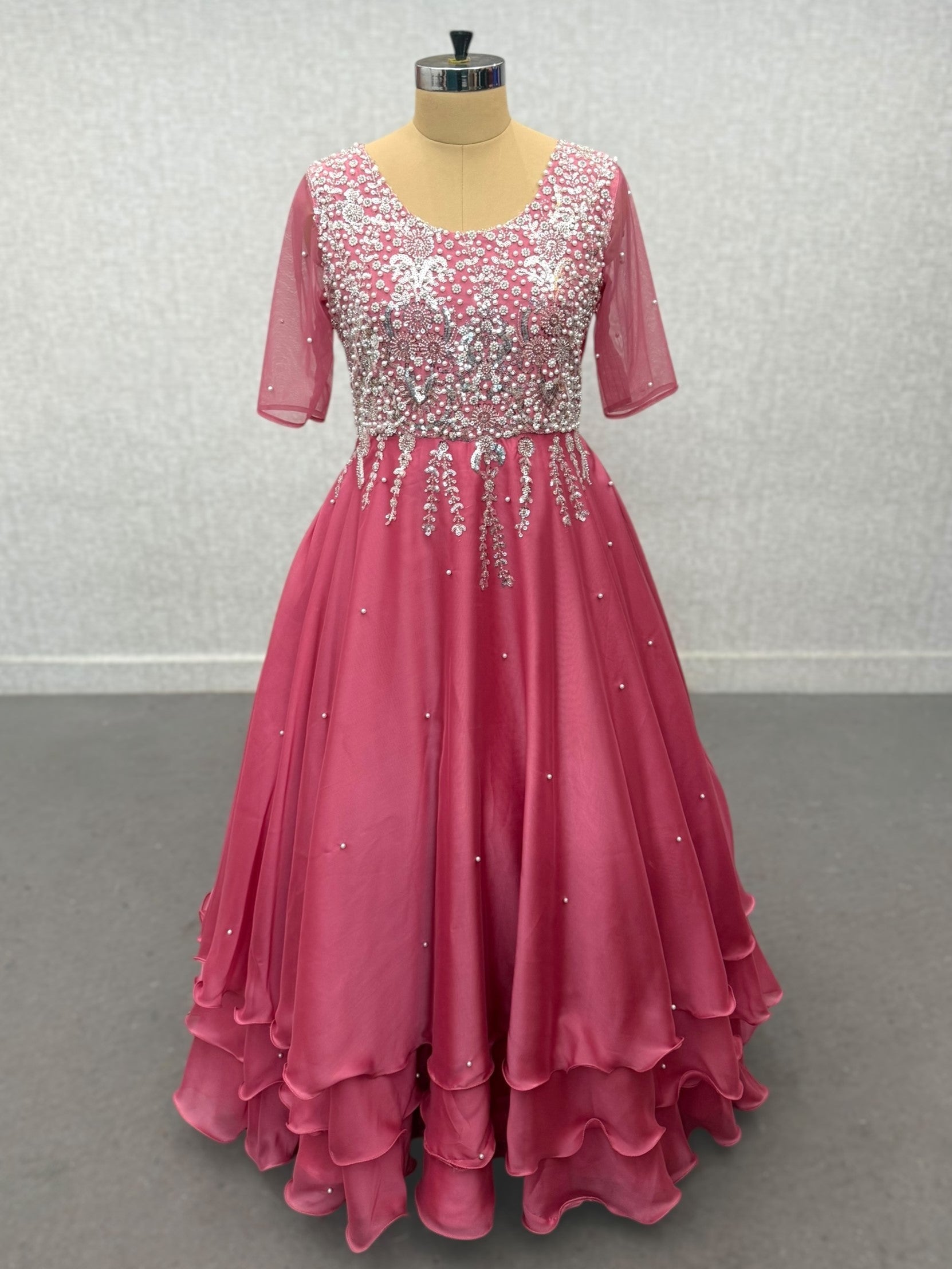 Plum Silver Floral Layered Gown with Intricate detailing