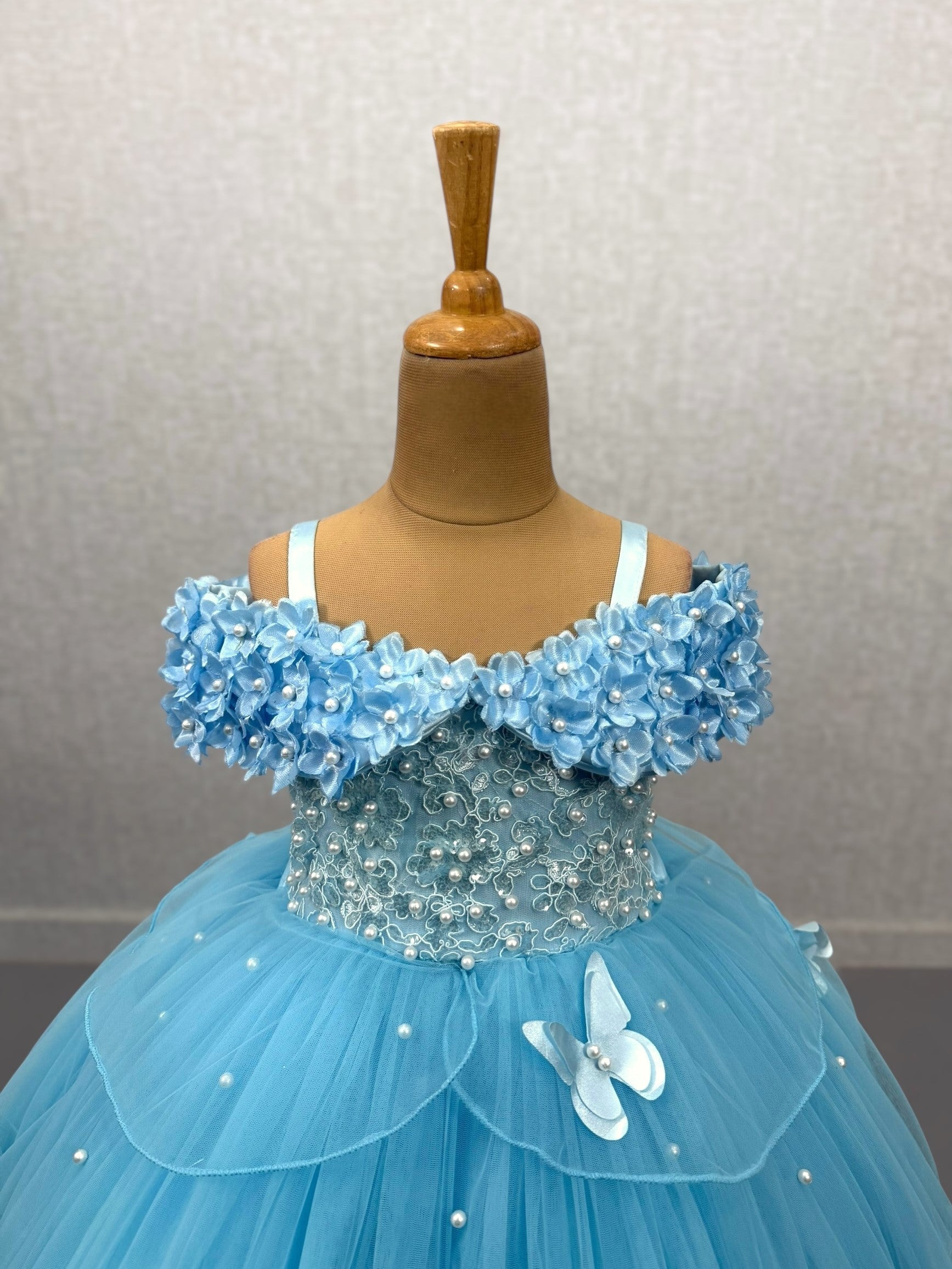 Dreamy blue Lace And Pearl Ball Gown