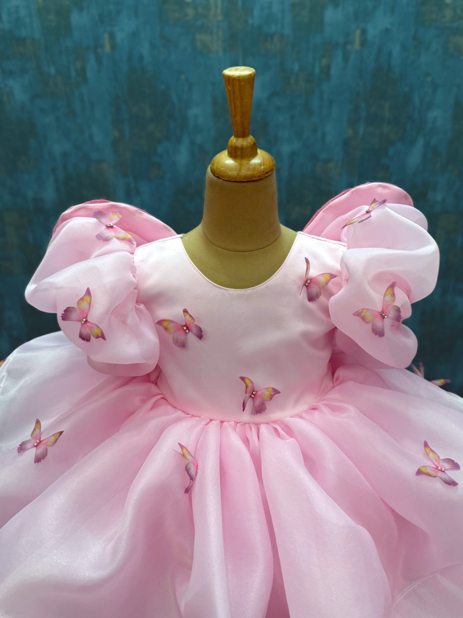 pink Butterfly organza Blossom Dress with embroidered back butterfly