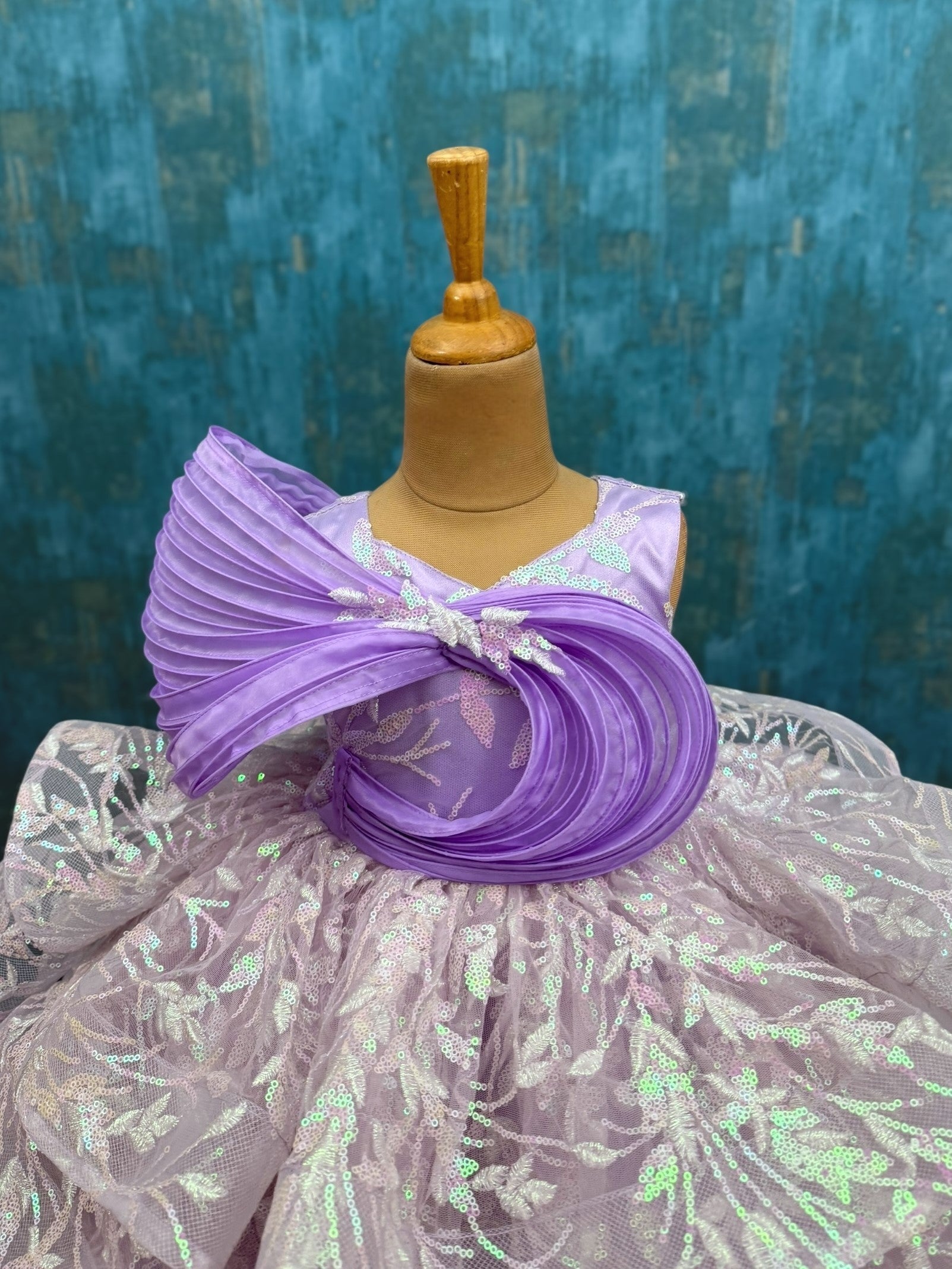 lavender Orchid Ruffle layer Dress with organza swirl top