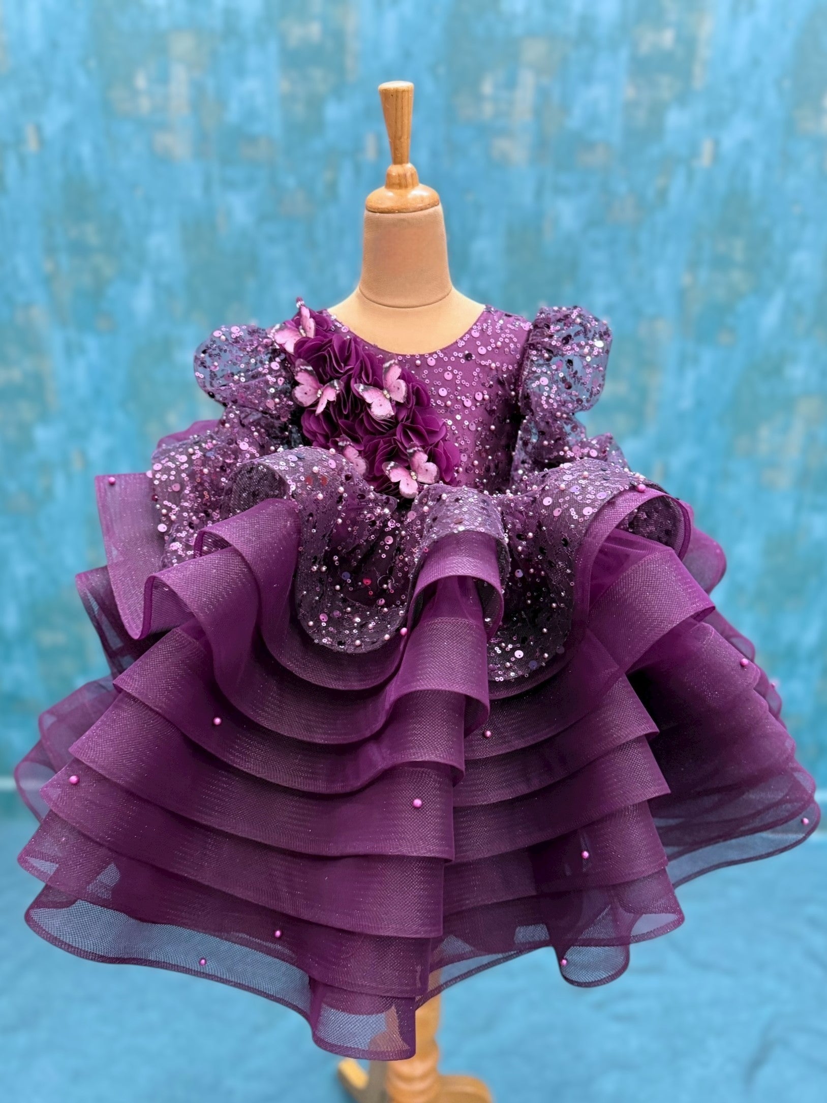 Lavish Plum sequence layer ball gown