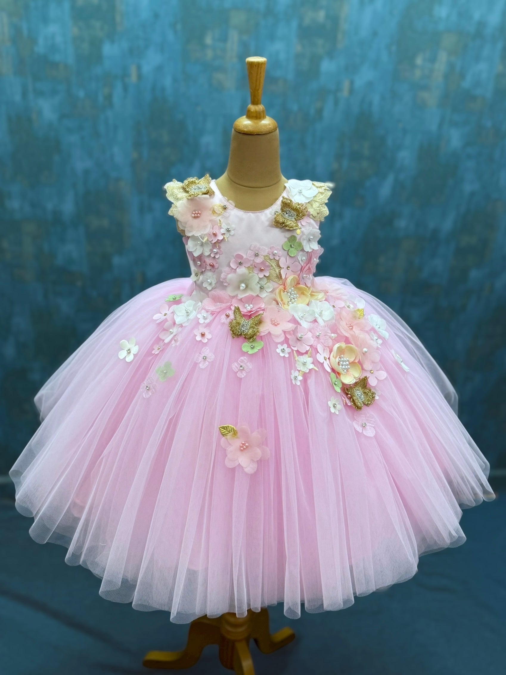 pink Blushing Butterfly Kiss Blossom ball Gown