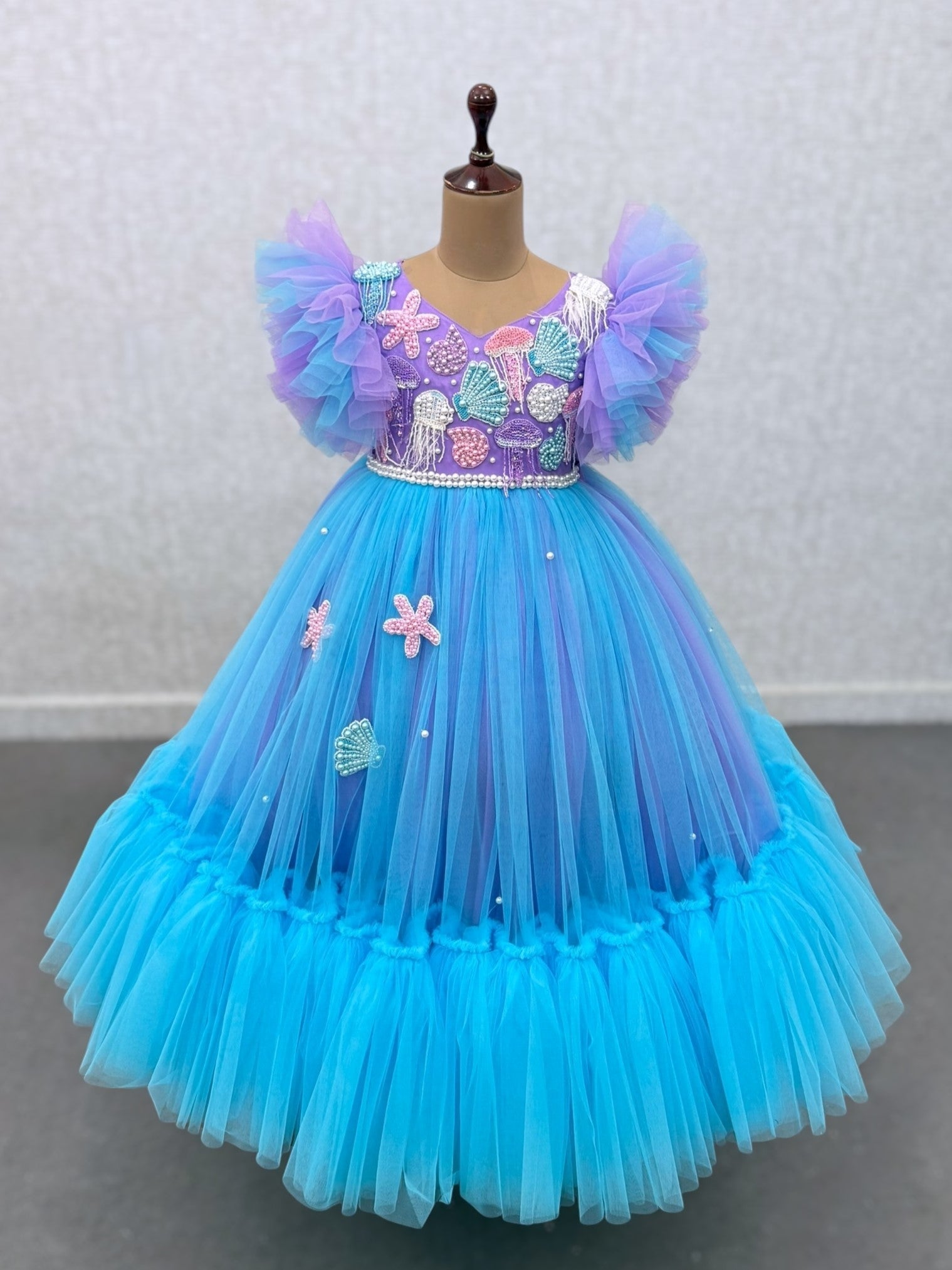 Mermaid Lagoon Couture gown with hand work detailing, 2-3Y