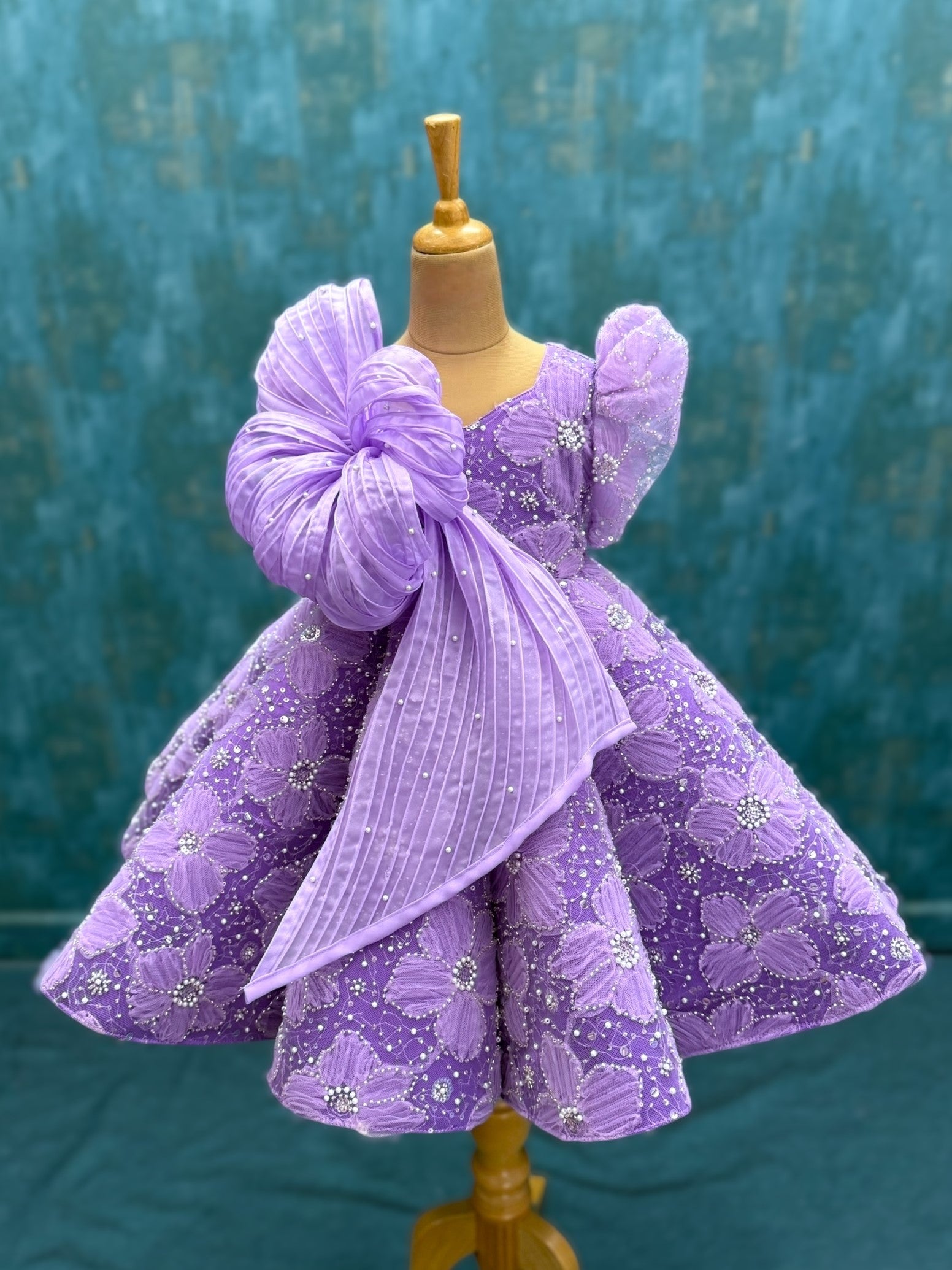 lavender floral panel gown with 5d string flower top