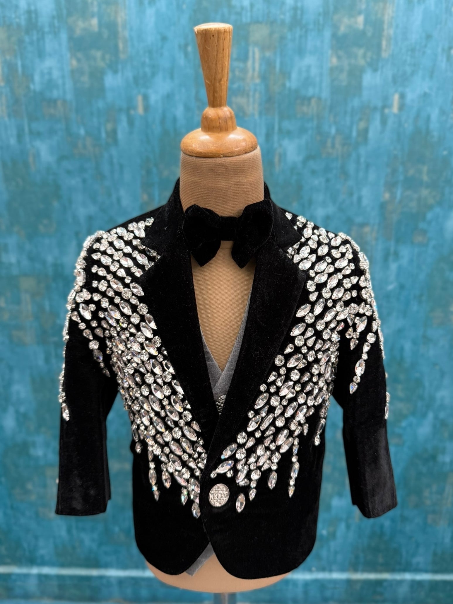 Black Velvet Stardust Blazer Waist coat, Pant and Bow