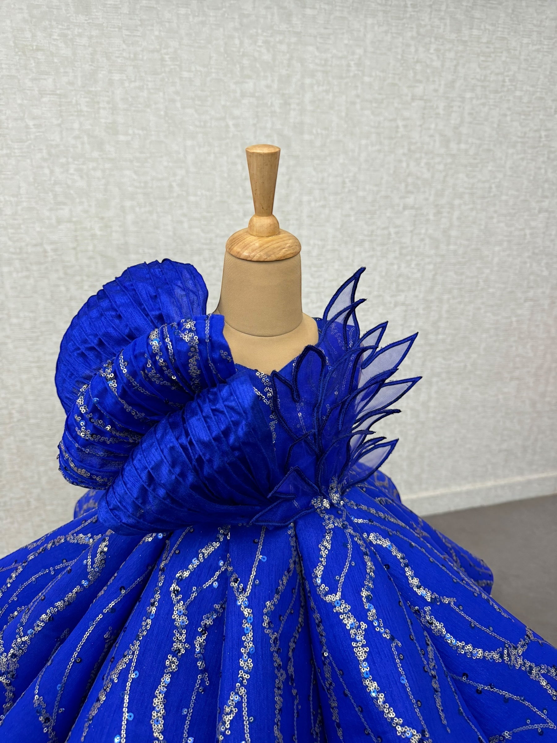 royal blue Structured Panel Ball Gown with Embossing Bows and Hand Embroidered Petals