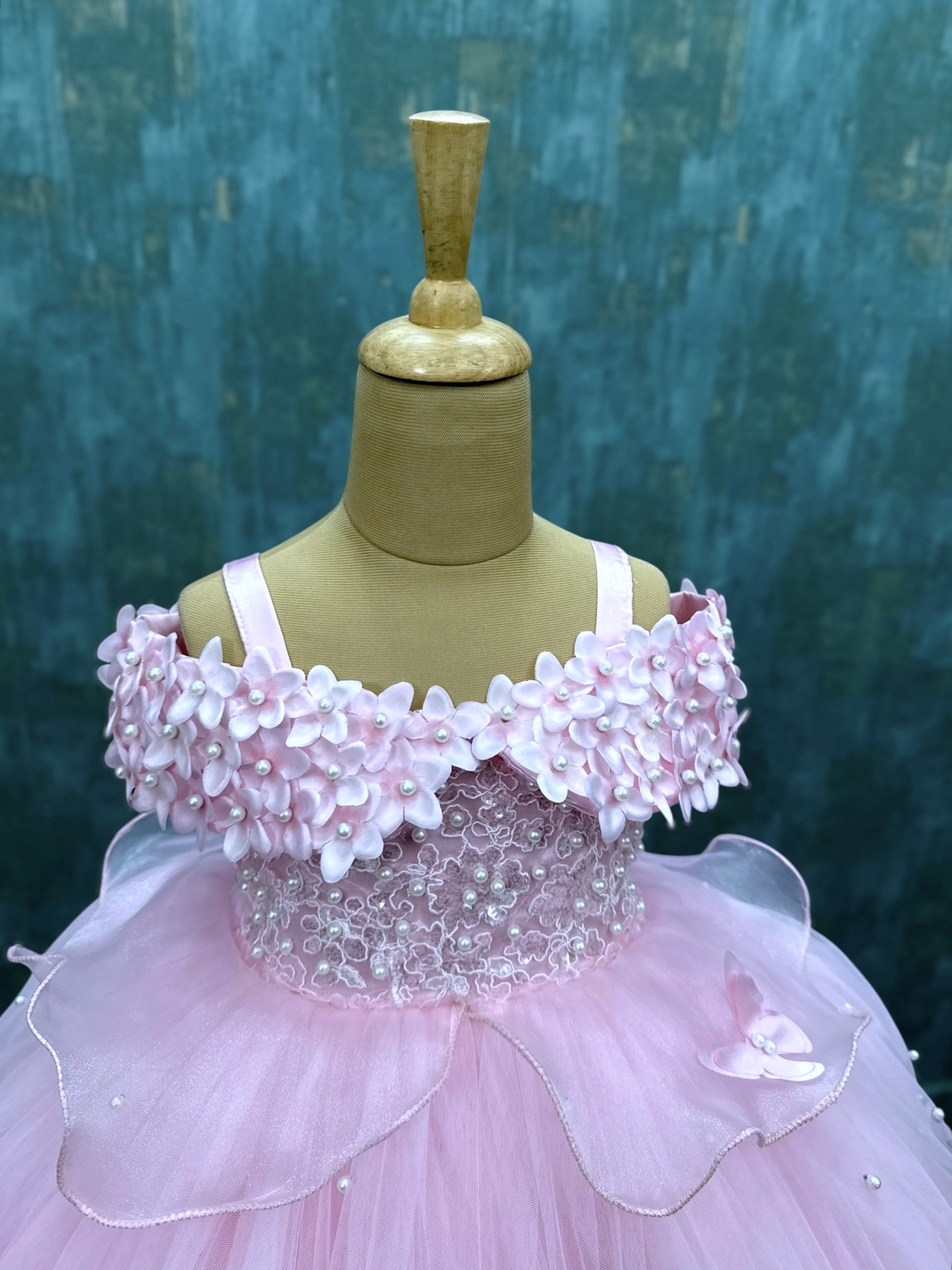 Dreamy Pink Lace And Pearl Ball Gown