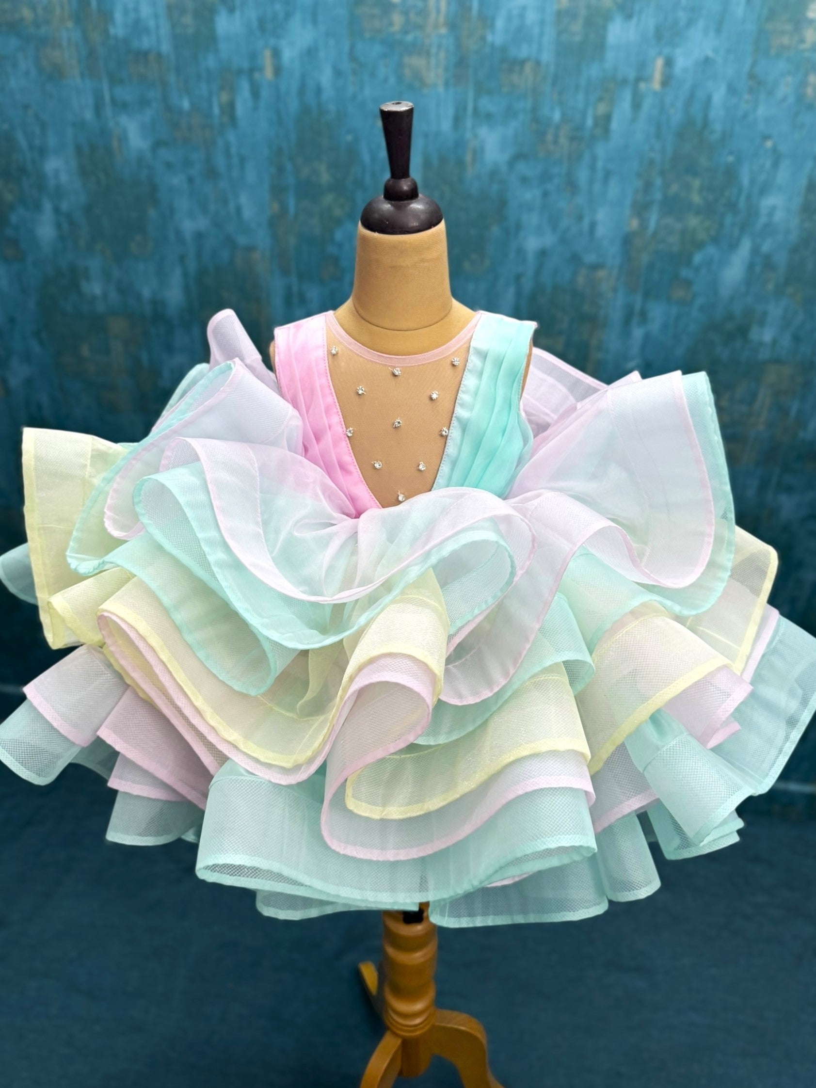 First Birthday Dress Online, Rainbow Tiered Ruffle Birthday Party Gown