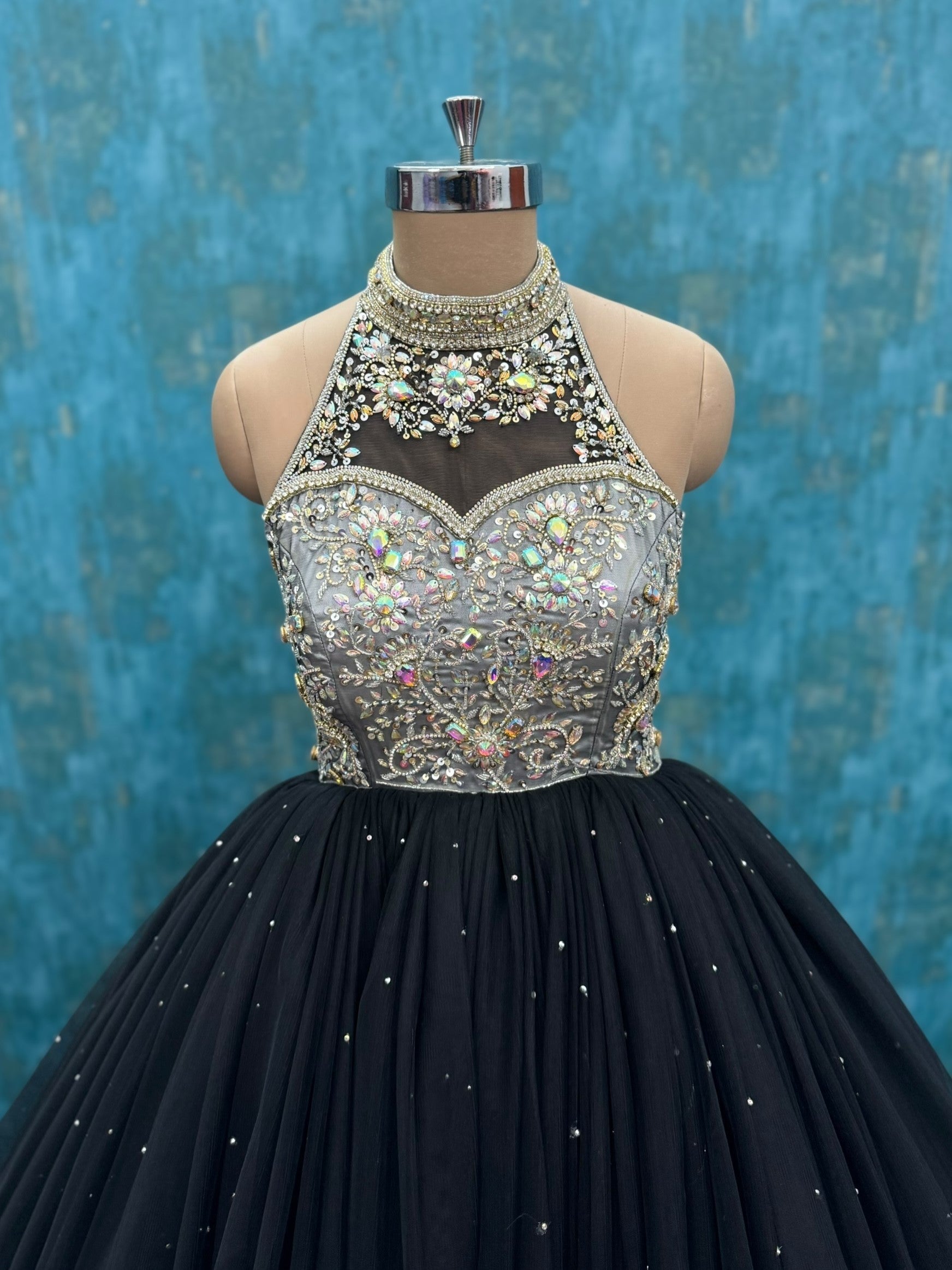 Midnight Star Luxe Obsidian Crystal Halter Princess Ball Gown