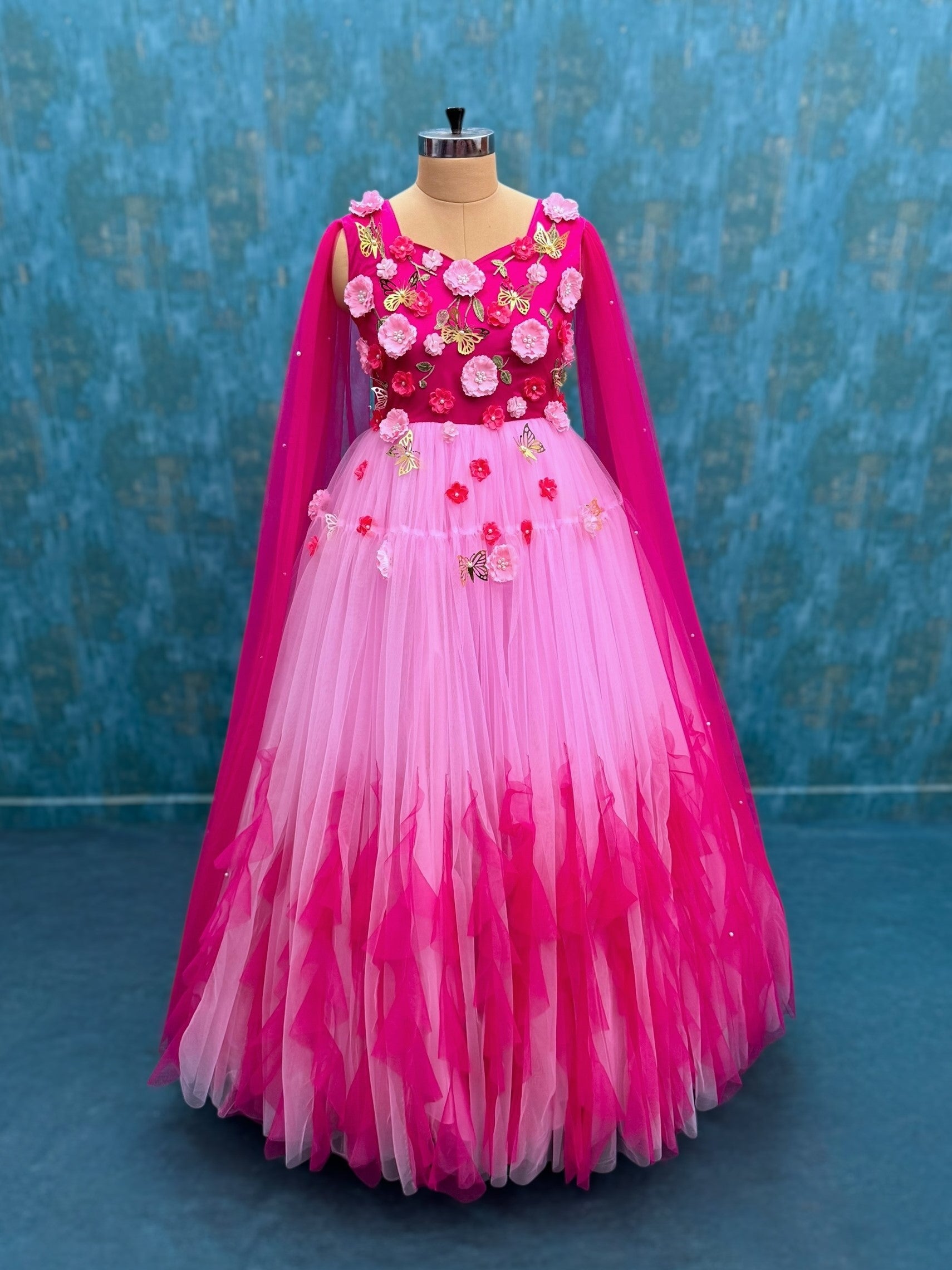 Candy Rose 3D Petal Flutter Dream Hand-Embellished Fairy Ball Gown