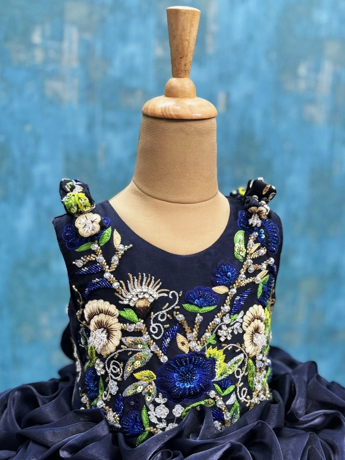 Midnight Bloom Royale Hand-Embroidered Rosette Princess Ball Gown