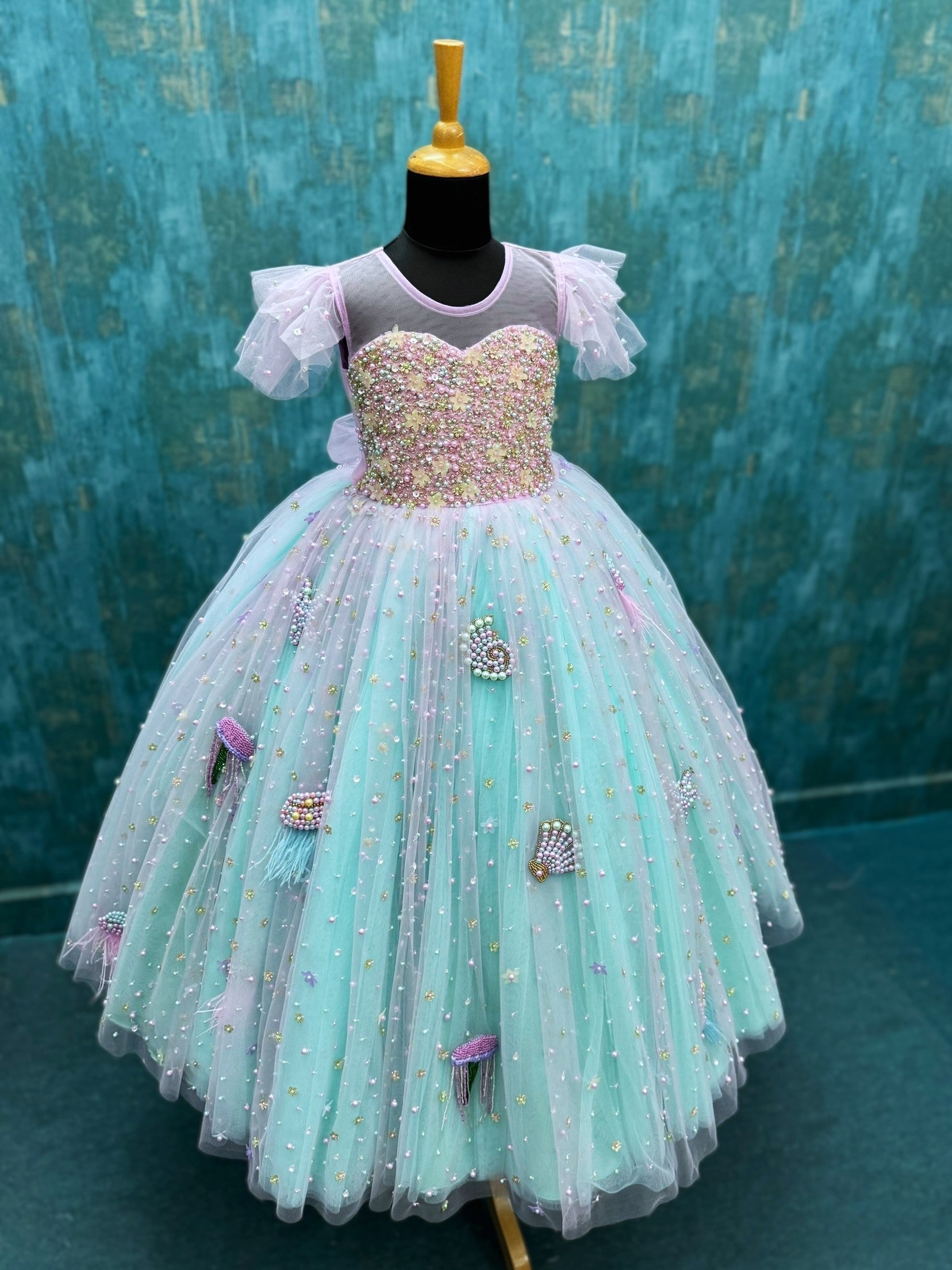 Designer Gown for Girl Online, Pastel Jellyfish Ombre Pageant Gown