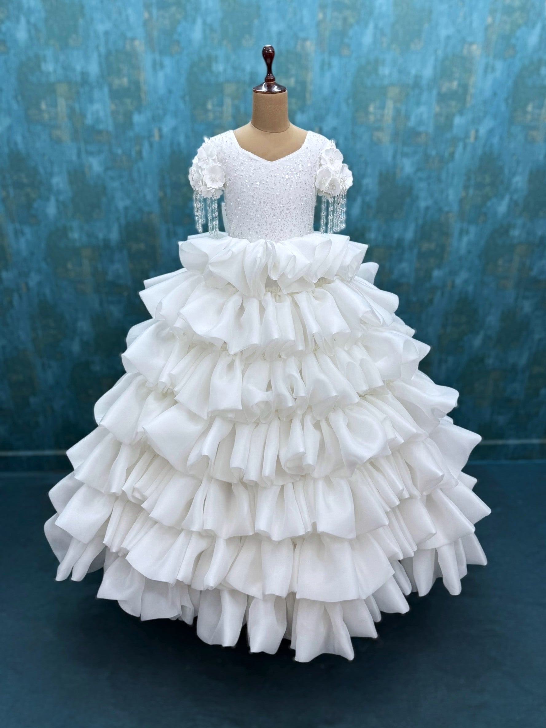 Snow Angel Pearl-Encrusted Princess Celebration Full Length Gown