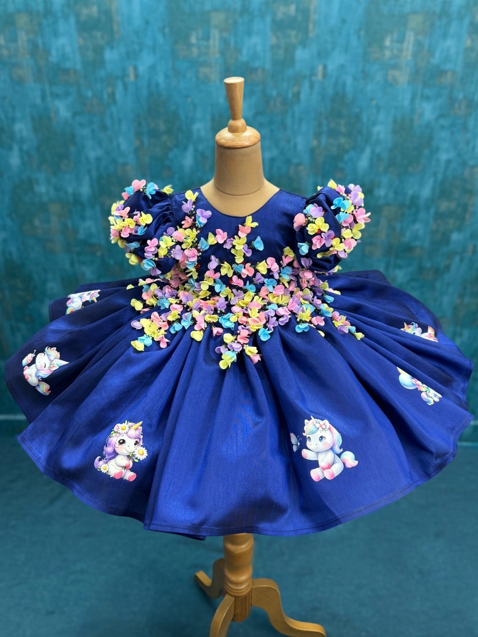 Royal Blue Enchanted Candy Blossom Unicorn Garden Princess Ball Dress 6-7Y
