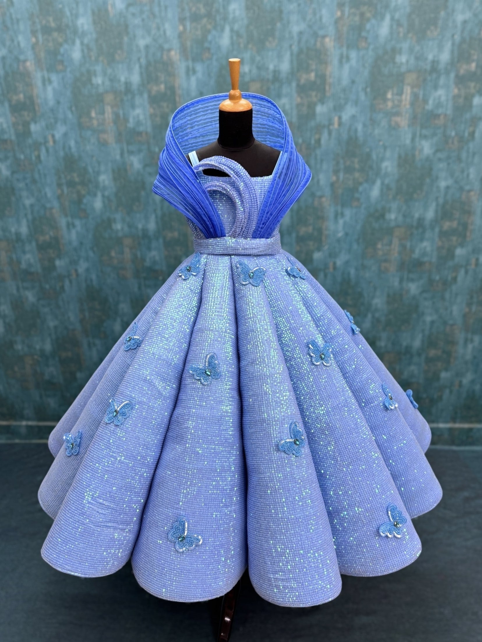 Luxury Designer Kids Wear Online, Icy Blue Structural Gown