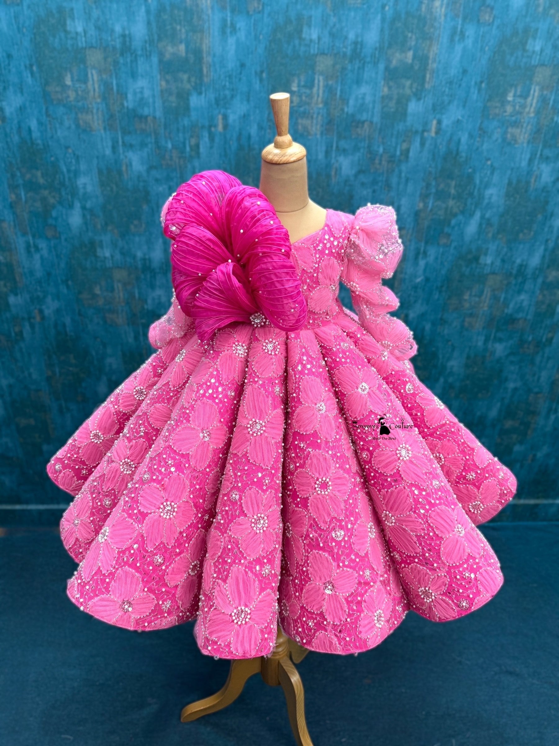 Designer Gown for Girl Online, Pink Couture Floral Ball Gown