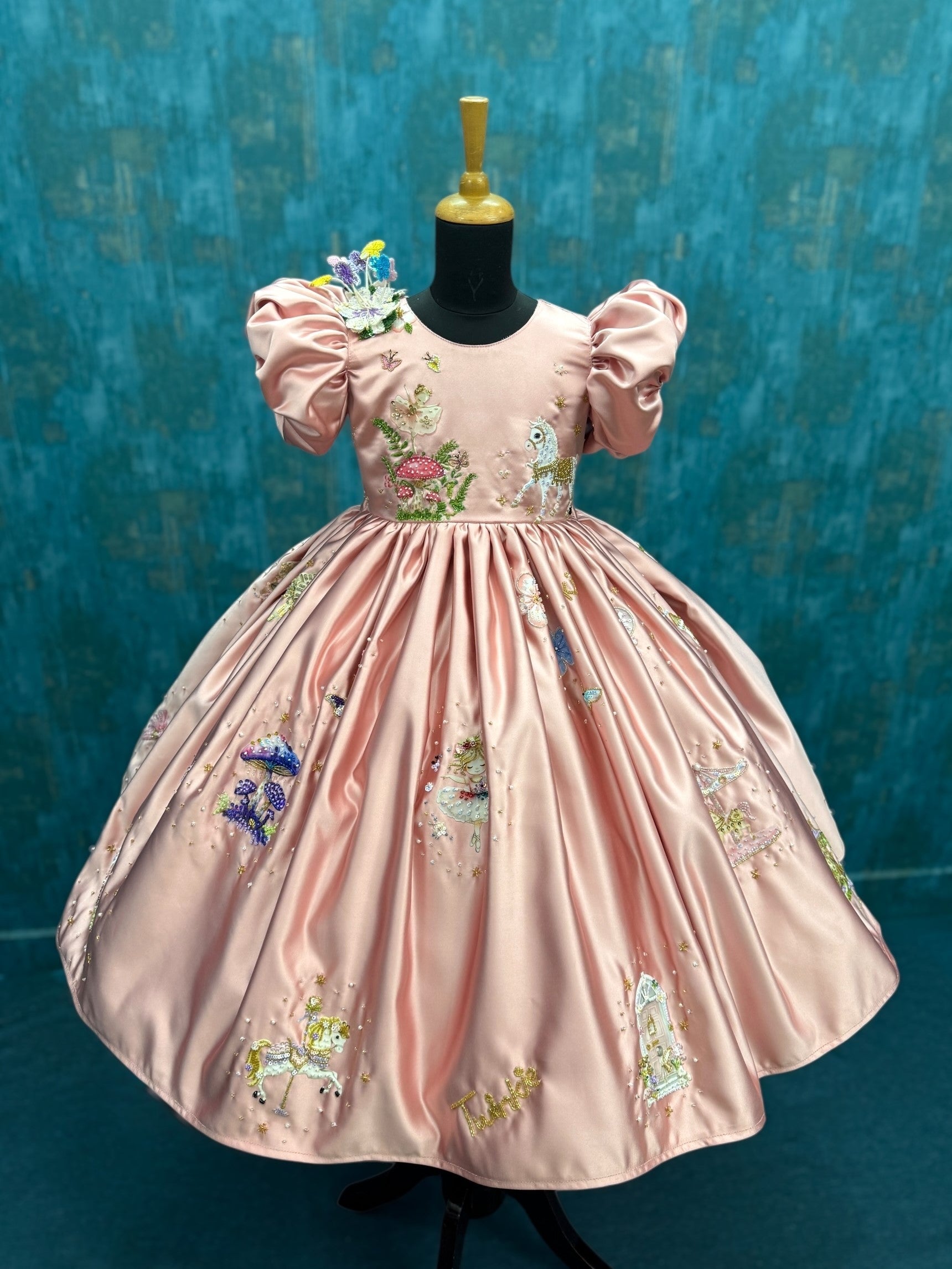 Ball Gown for Girls Online, Pink Satin Princess Gown