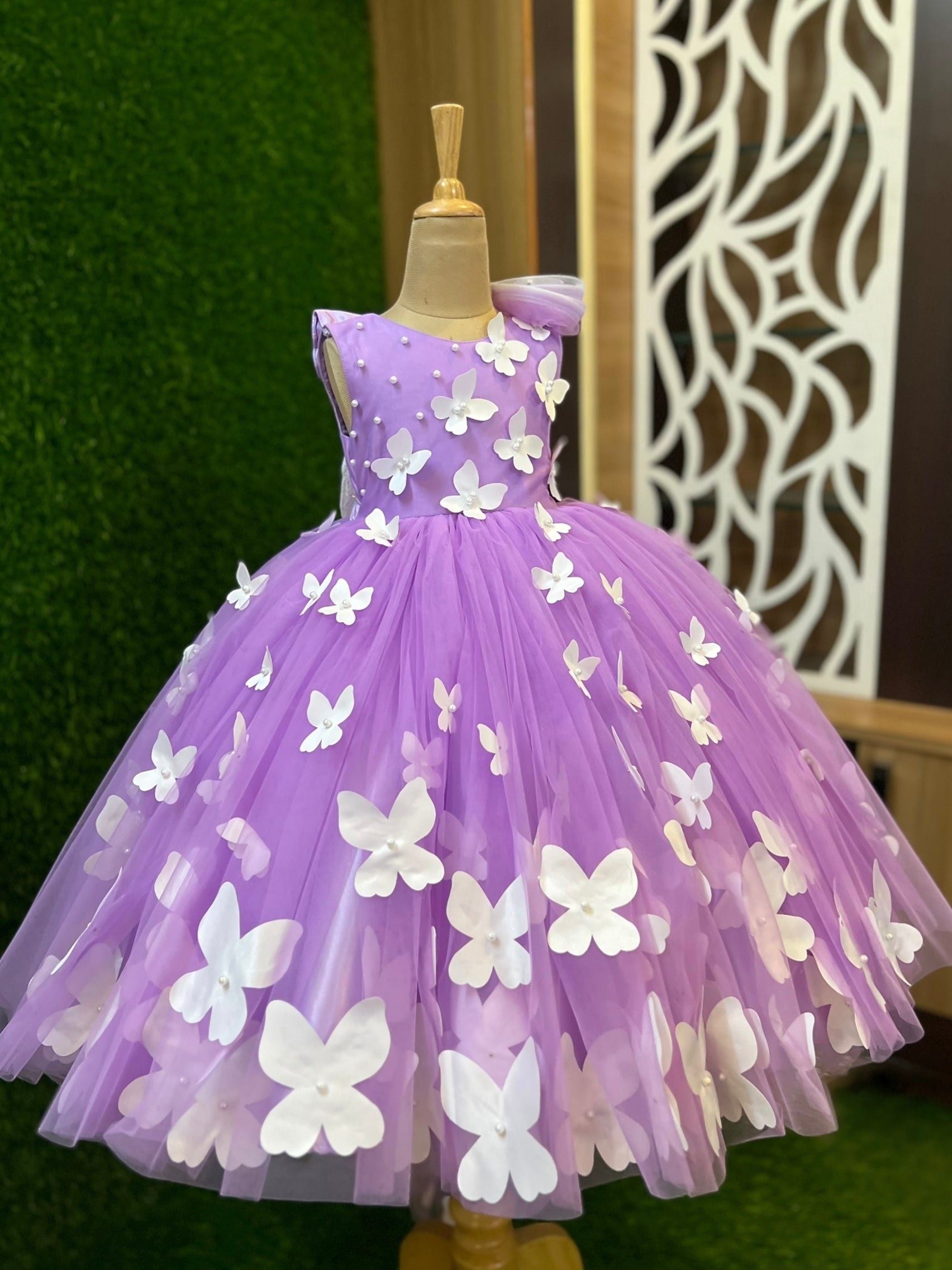 Lavender Fairy Wing Pearl Blossom Princess Dress With Long Tail