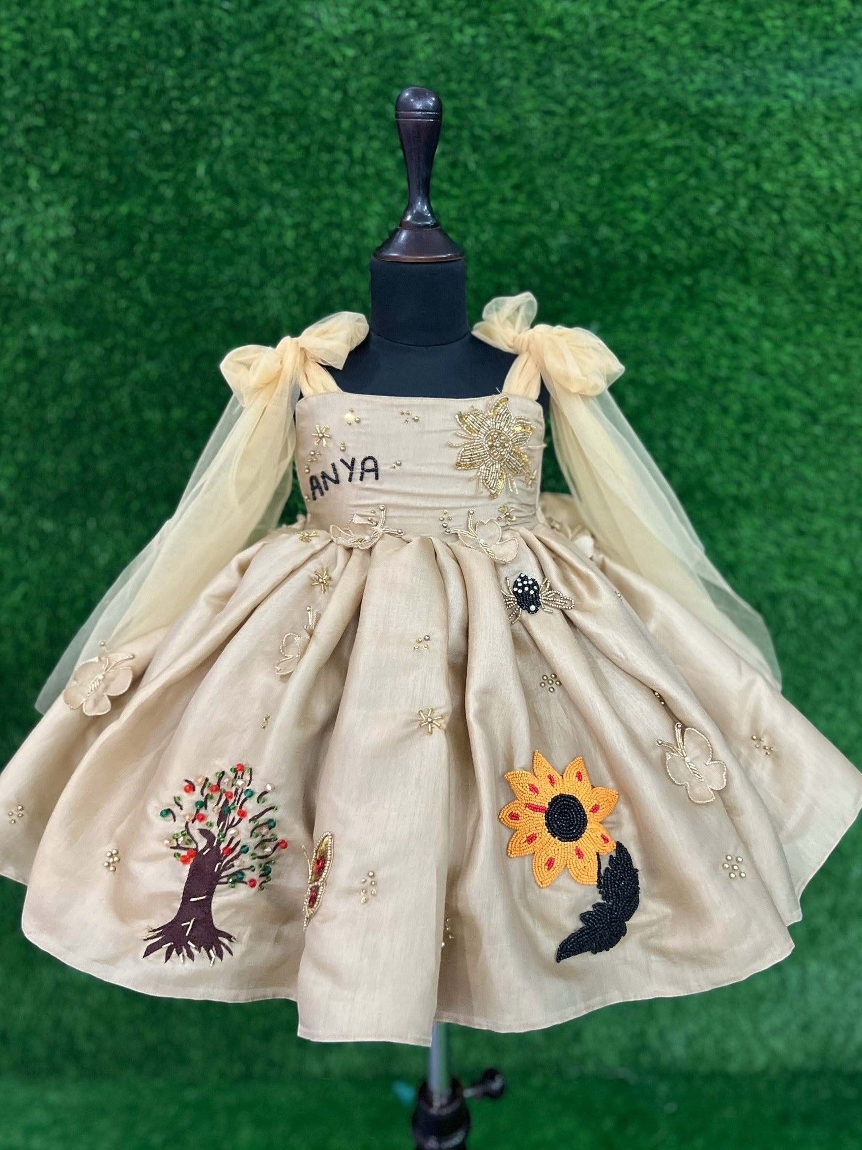 Ivory Whisper Garden Handcrafted Floral & Nature-Inspired Embellished Luxury Princess Dress