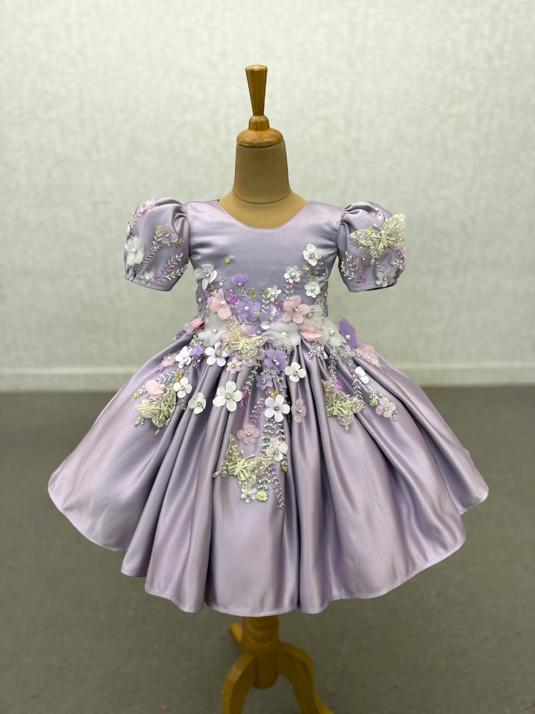 Lilac Butterfly and floral satin gown