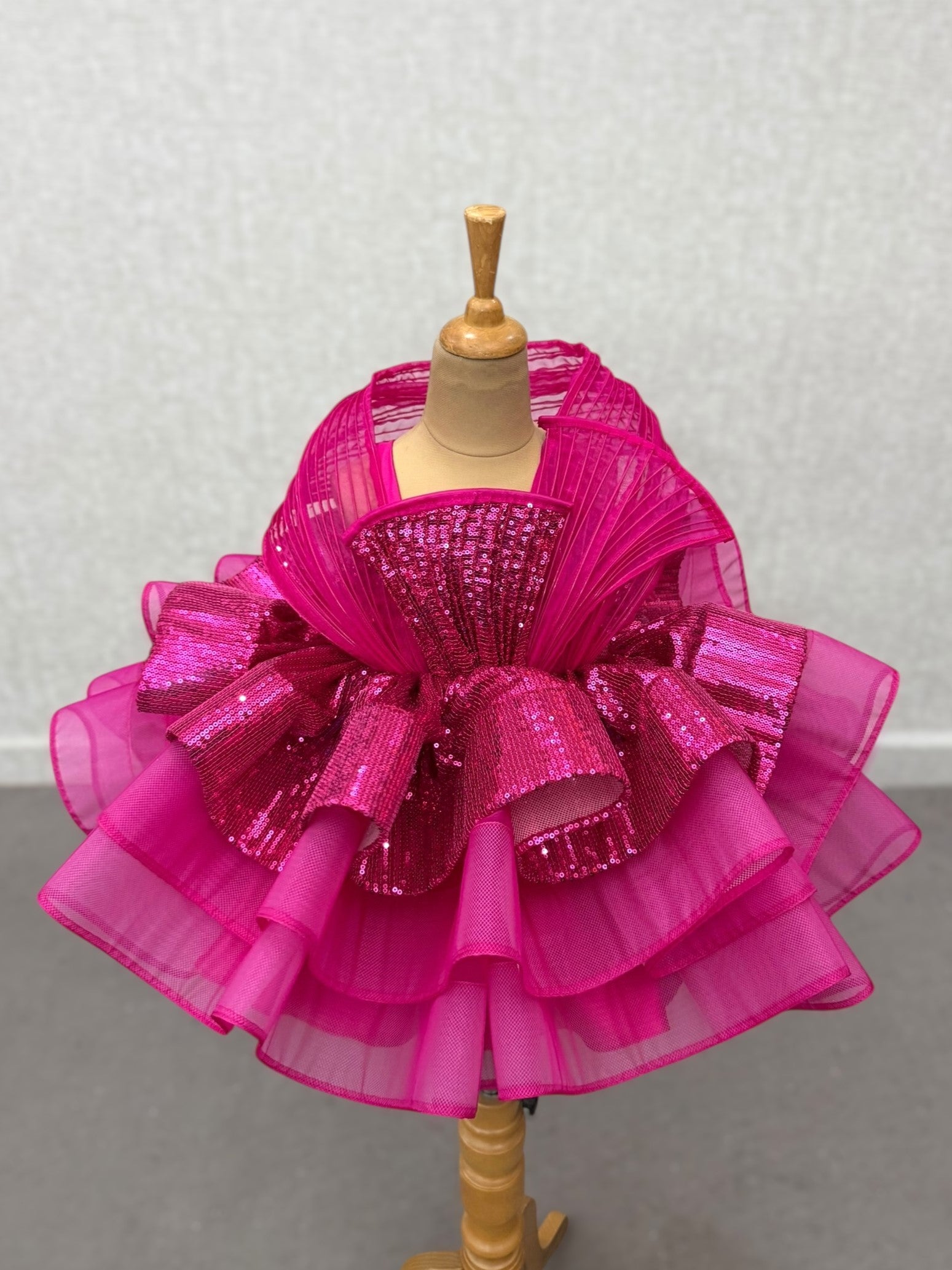 fuchsia pink SEQUIN LAYER GOWN WITH STRUCTURE TOP