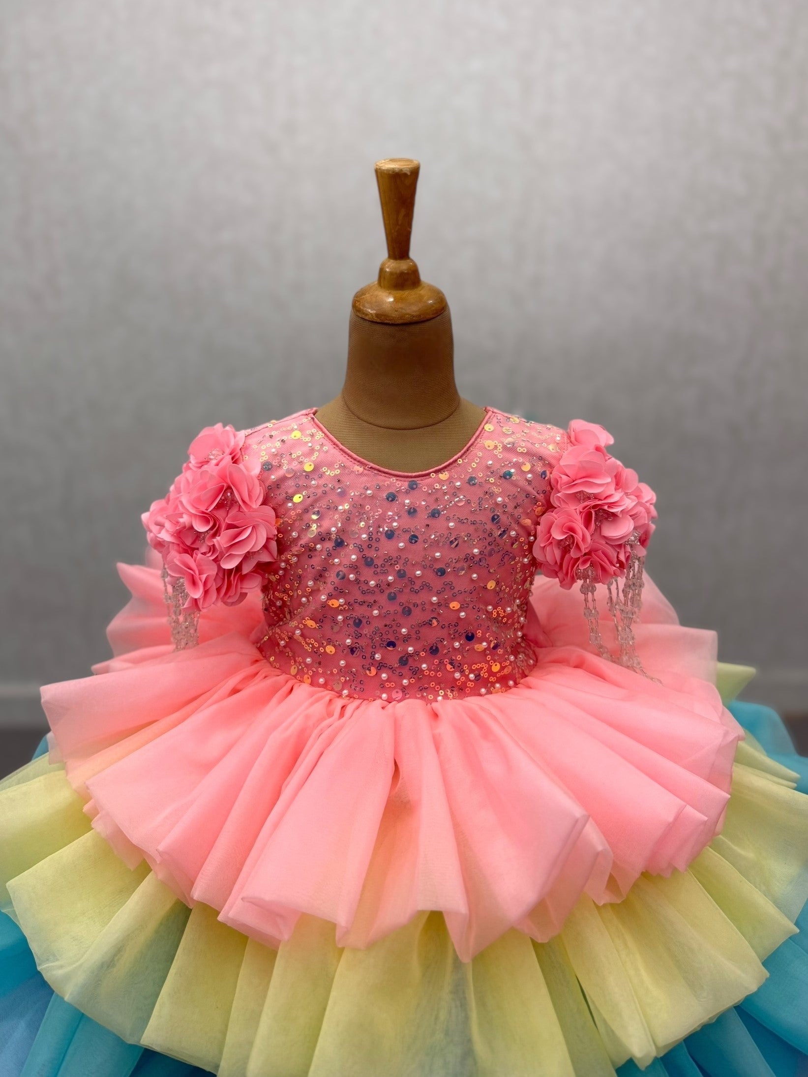 Blossom Rainbow Fantasy Gown with crystal hanging sleeves