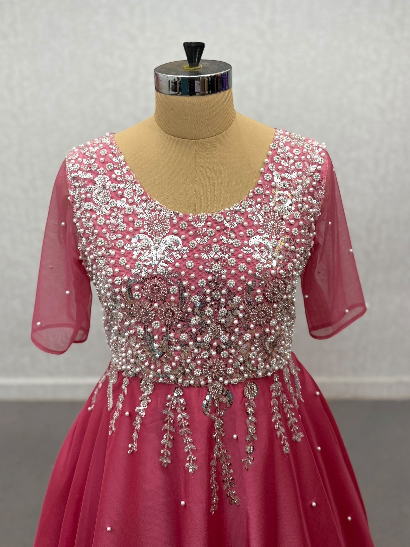 Plum Silver Floral Layered Gown with Intricate detailing