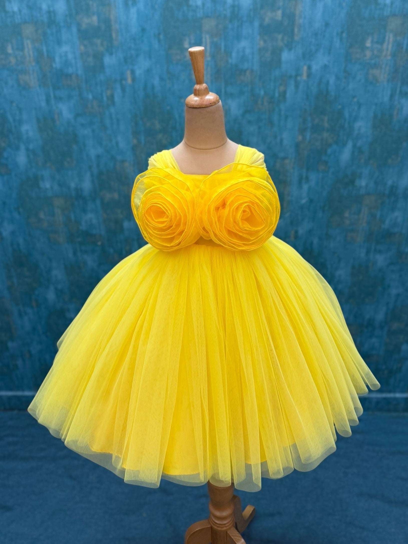 yellow tulle gown with organza flowers