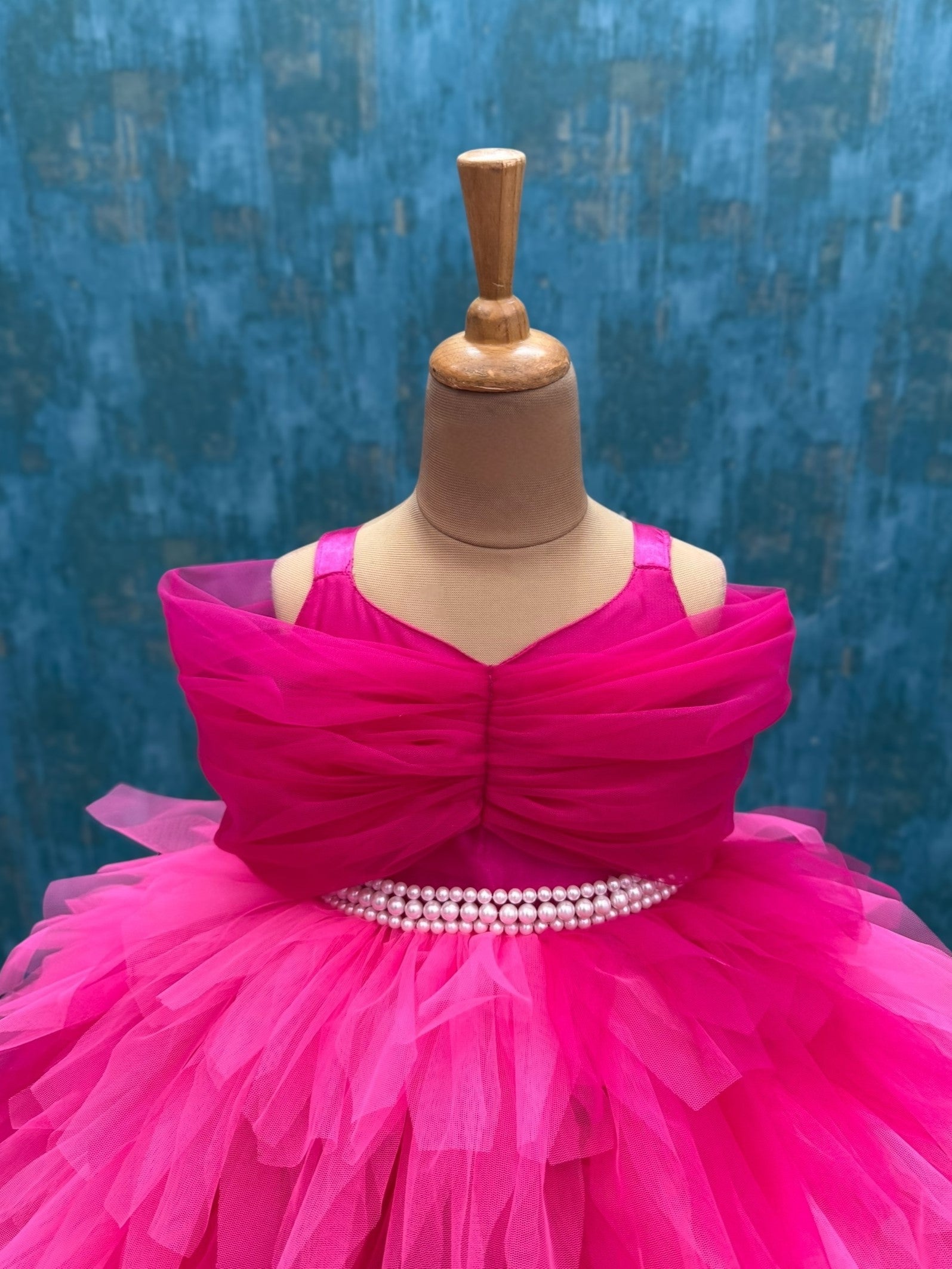 pink Berry Blush petal gown with overlapping sleeves