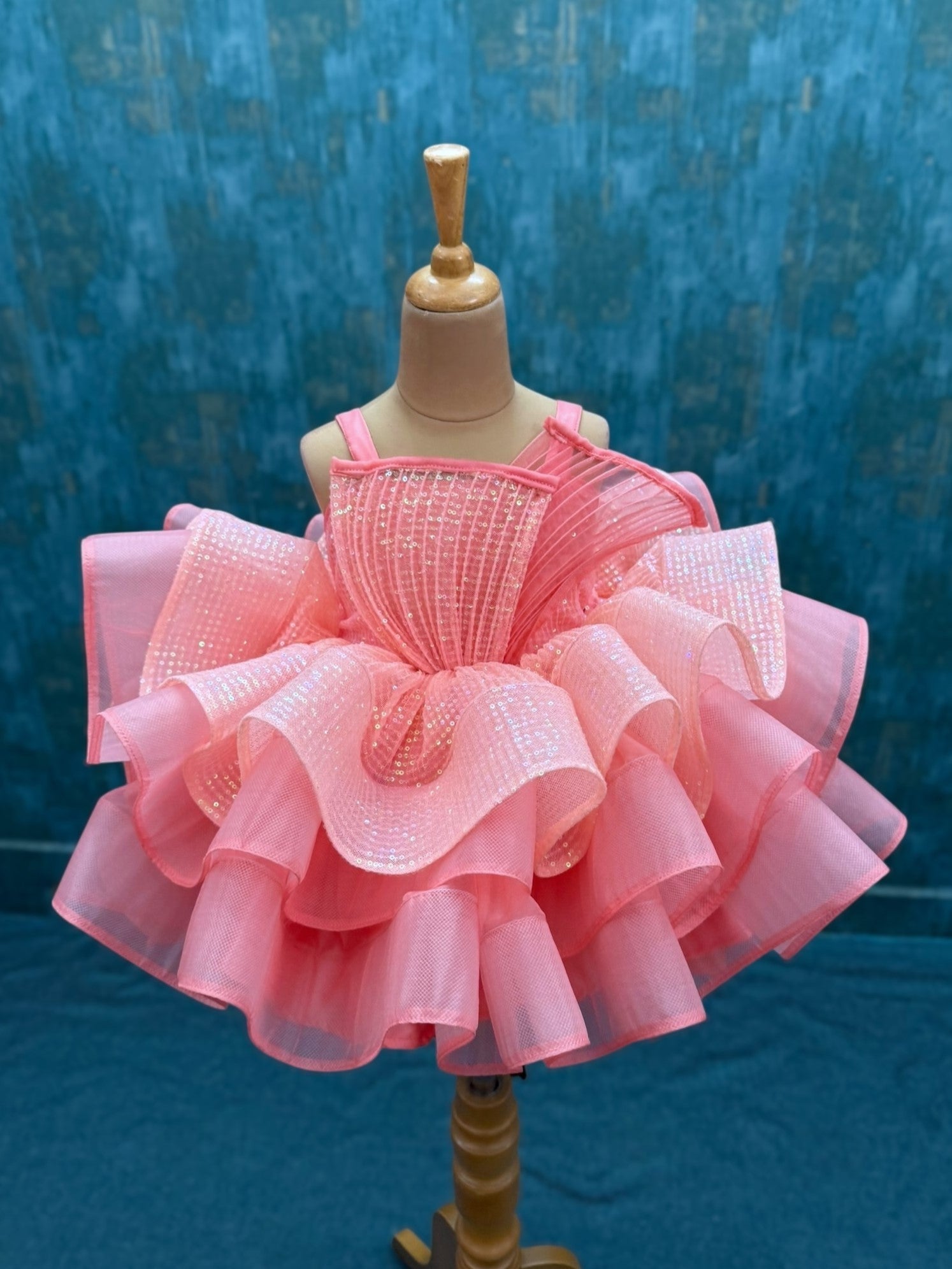 light peach SEQUIN LAYER GOWN WITH STRUCTURE TOP