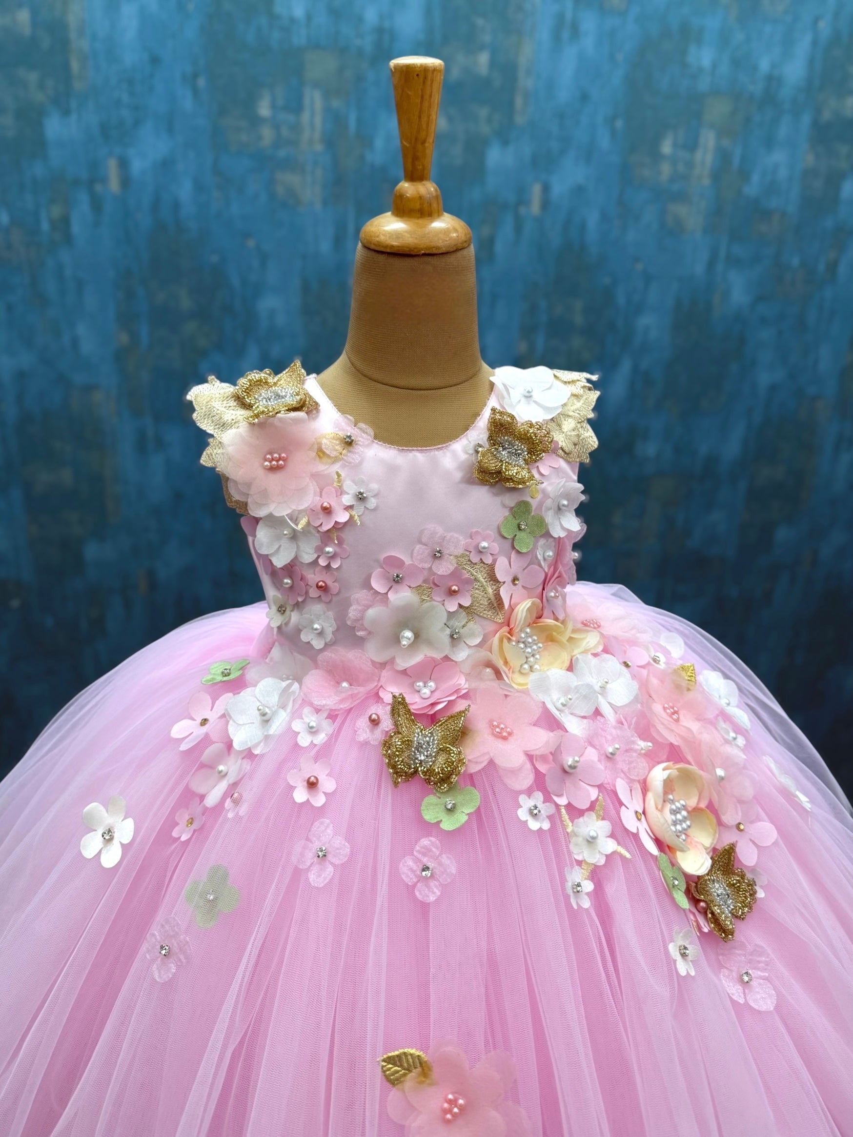 pink Blushing Butterfly Kiss Blossom ball Gown