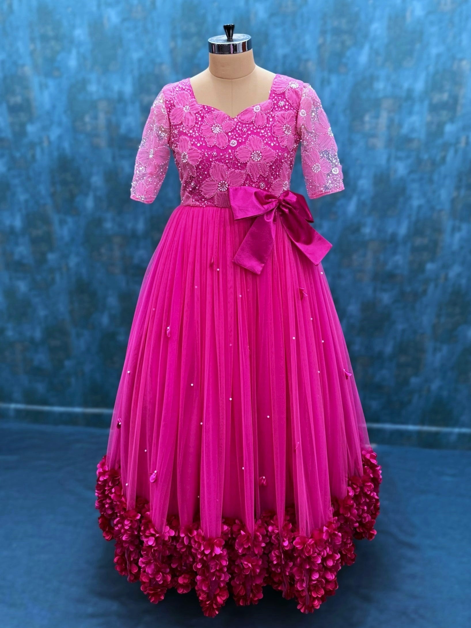 3D floral gown with detachable bow