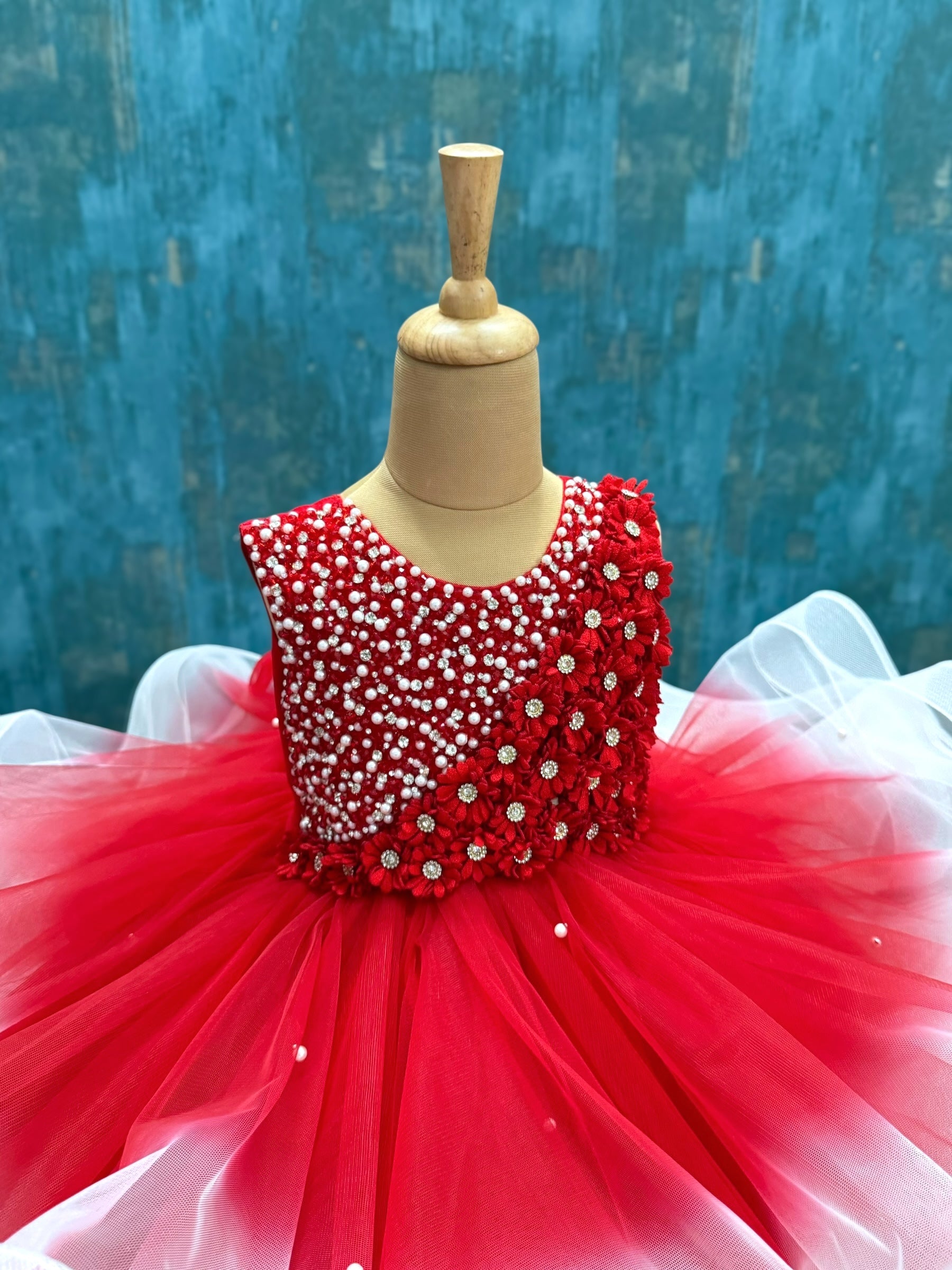 Crimson Petal Swirl Gown