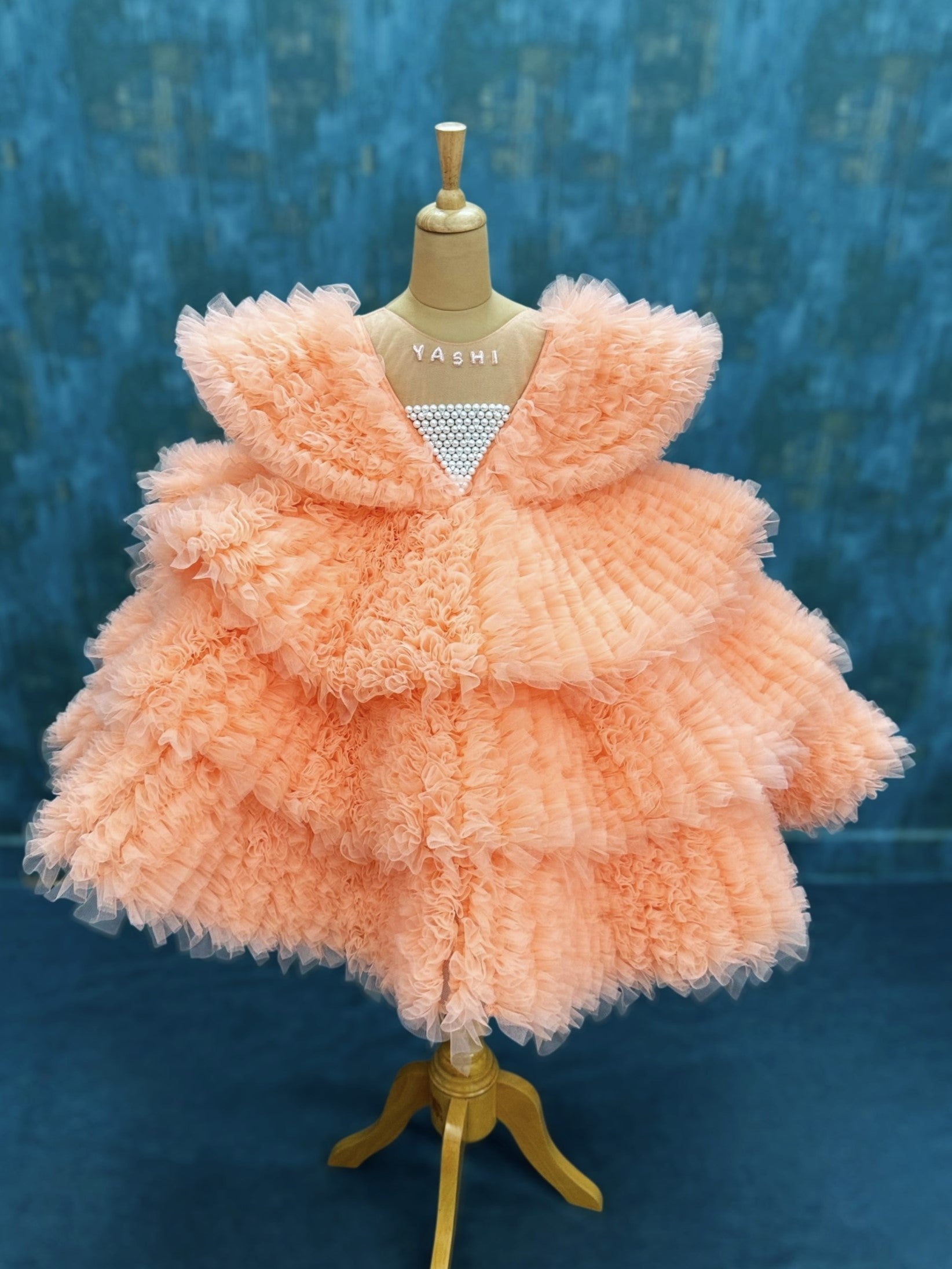 Peach Cloud Ruffle Royale Crystal Princess Ball Gown