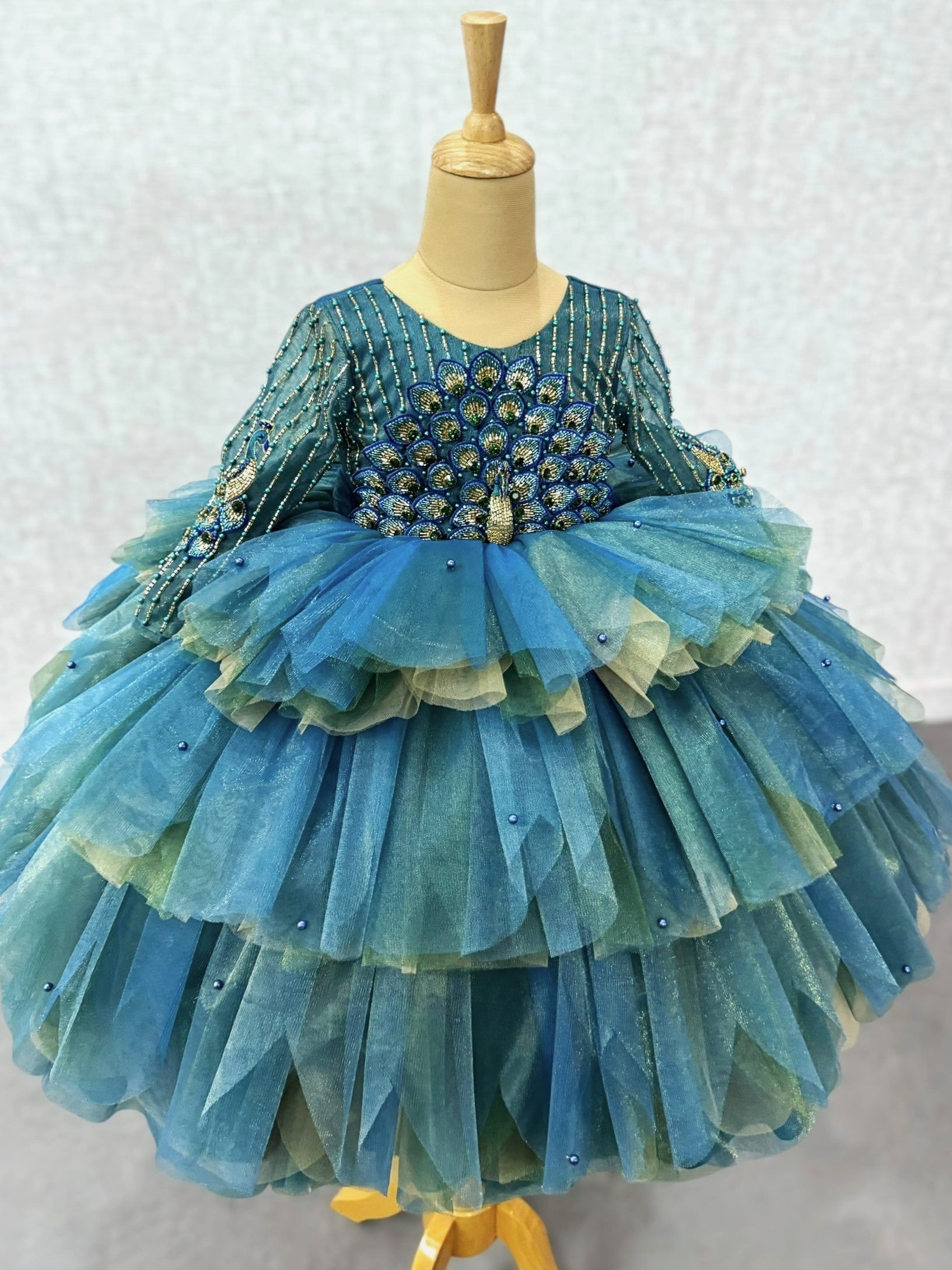 Imperial Peacock Feather Glow Princess Ball Gown