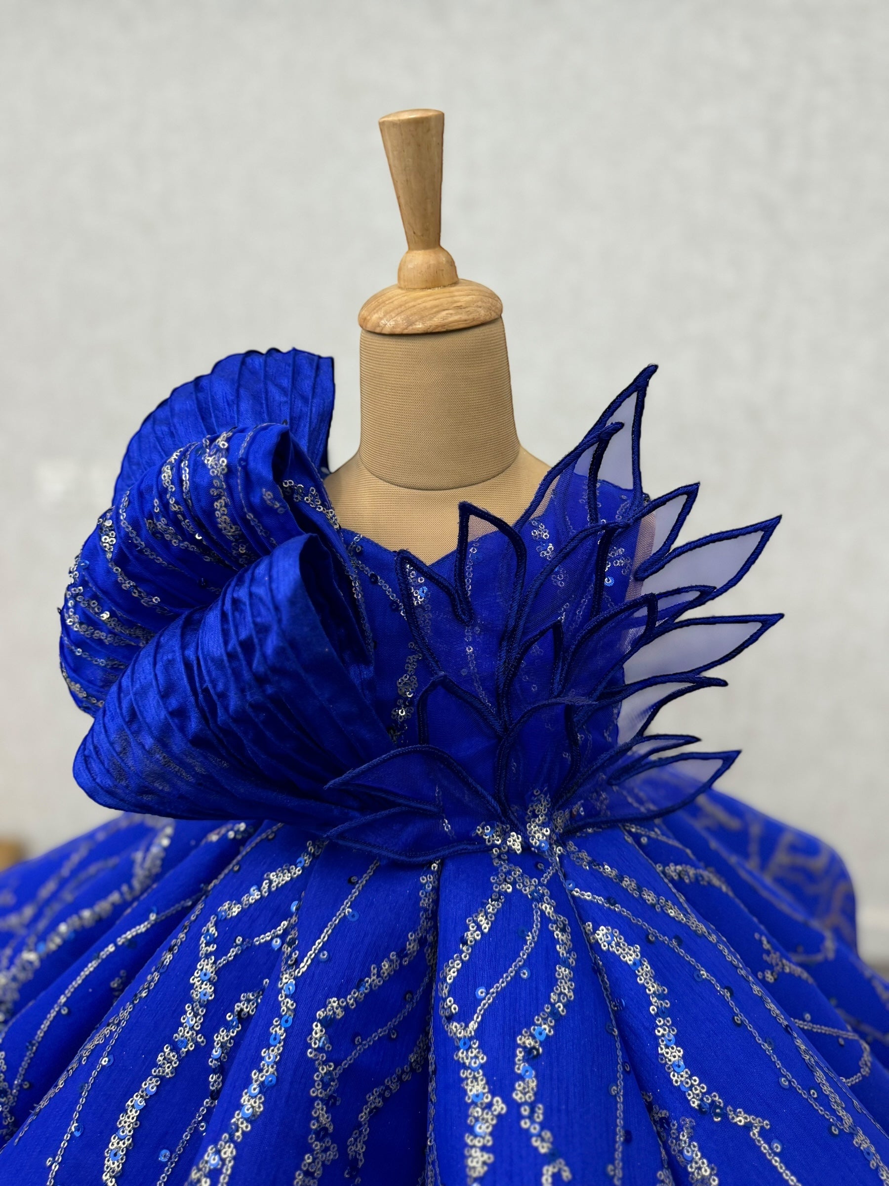 royal blue Structured Panel Ball Gown with Embossing Bows and Hand Embroidered Petals