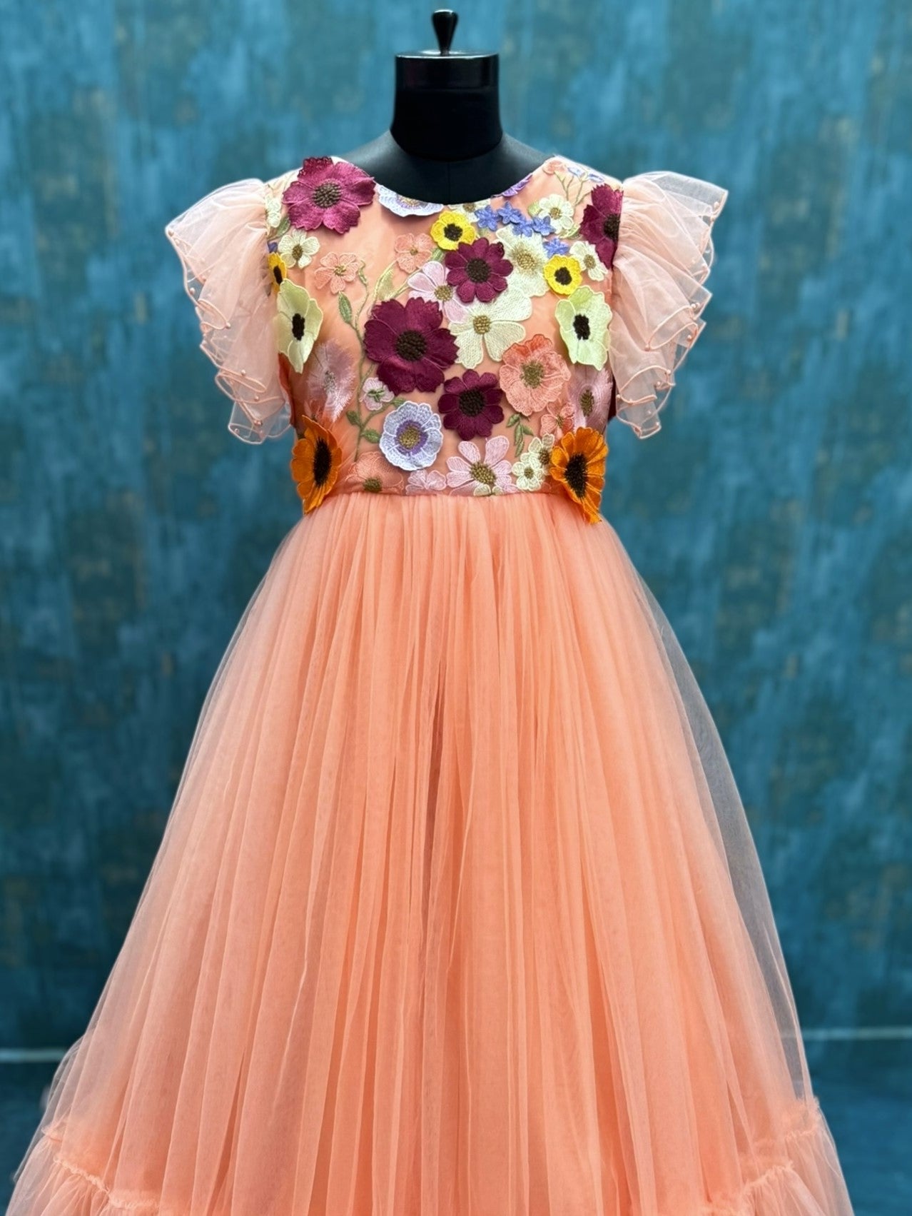 Peach Fairy Garden Floral Ball gown