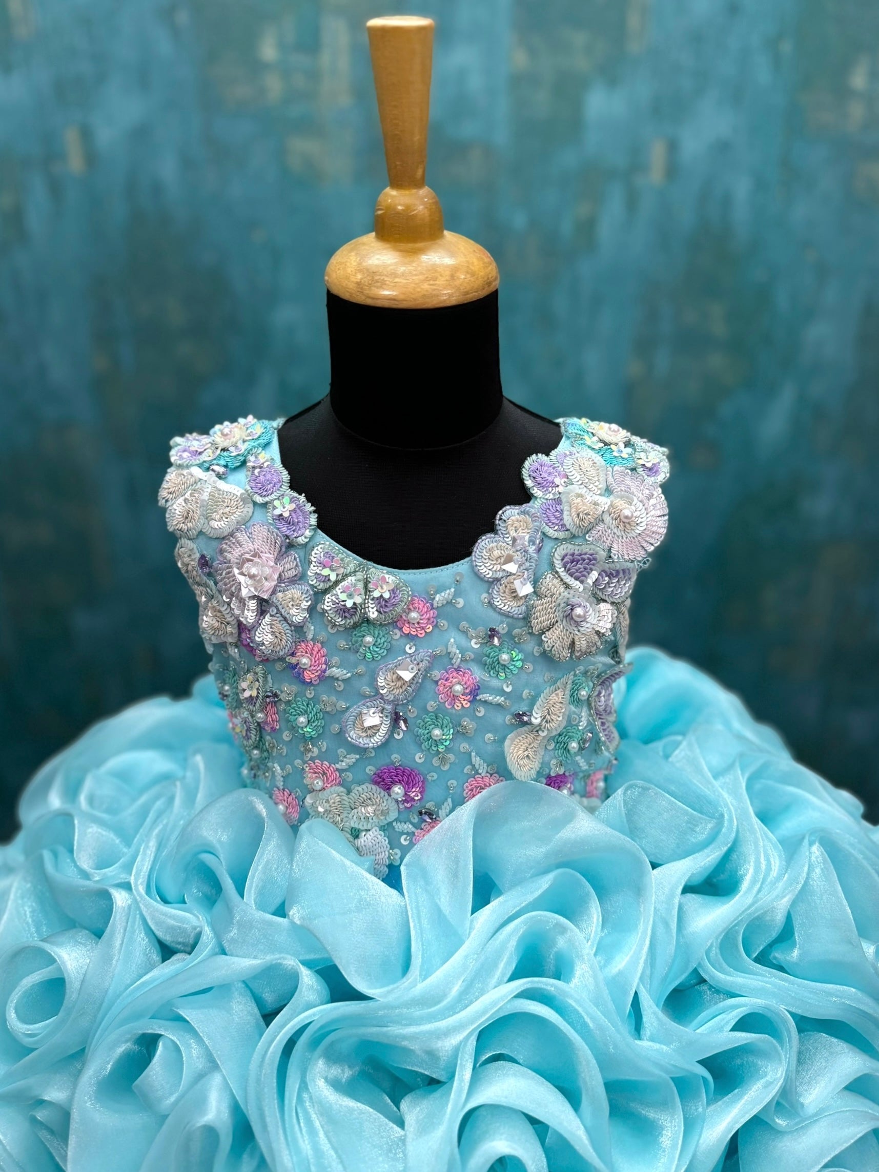 Aqua Rose Whisper Crystal Princess Ball Gown