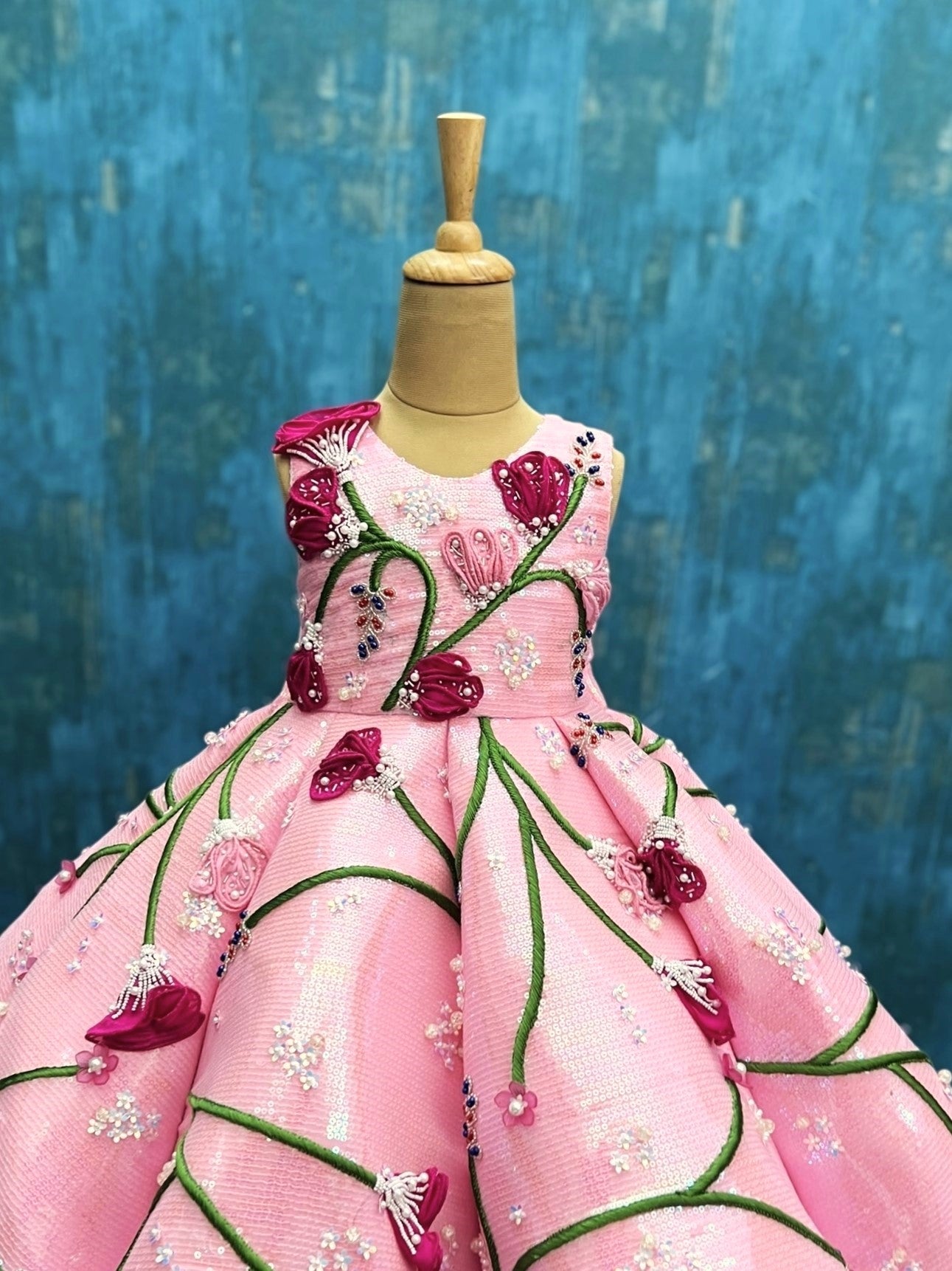 Rosy Garden Whisper Floral Vine Luxury Princess Ball Gown