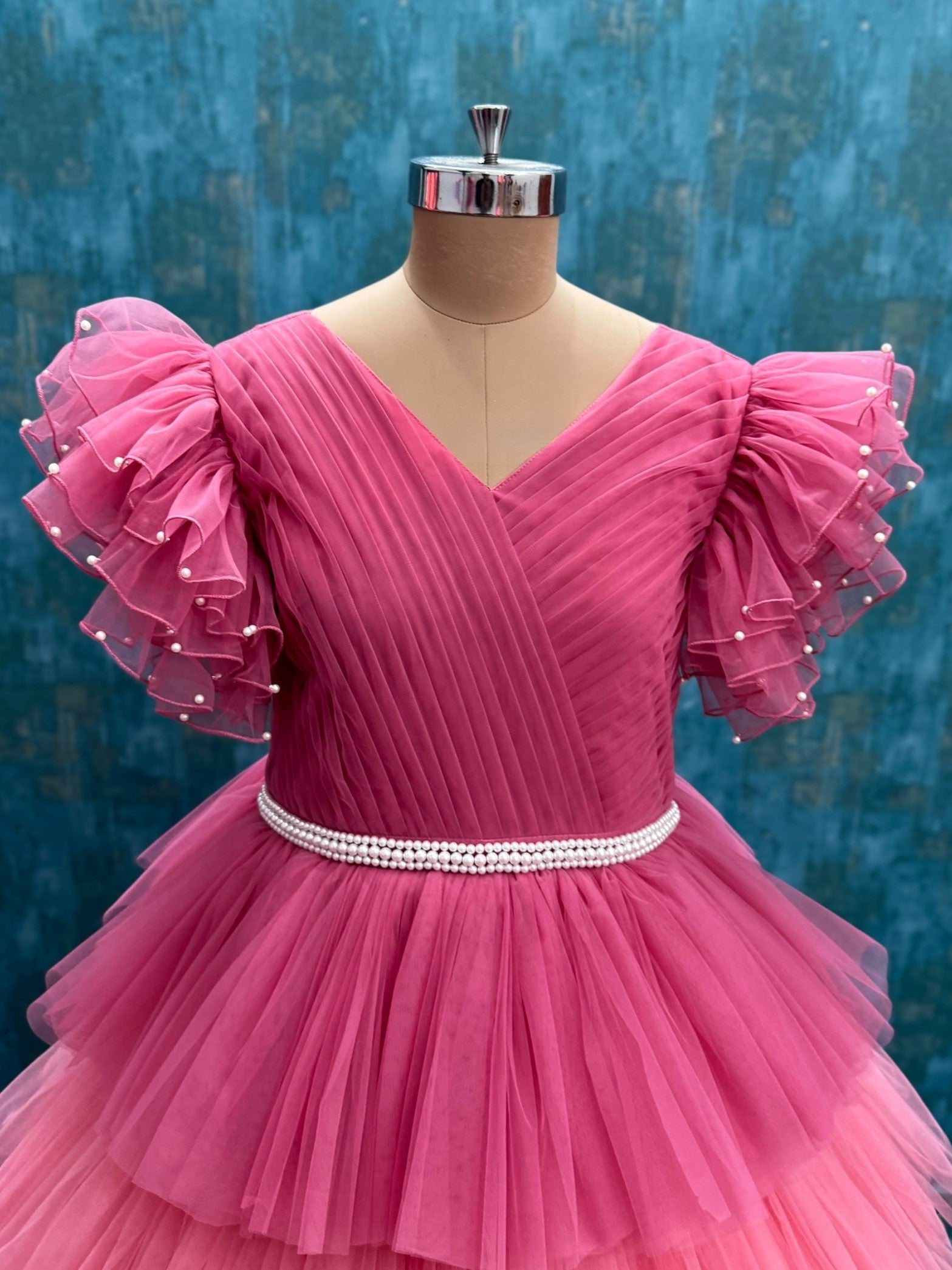 Blushing Peony Cascade Ruffle-Layer Fairy Couture Dress