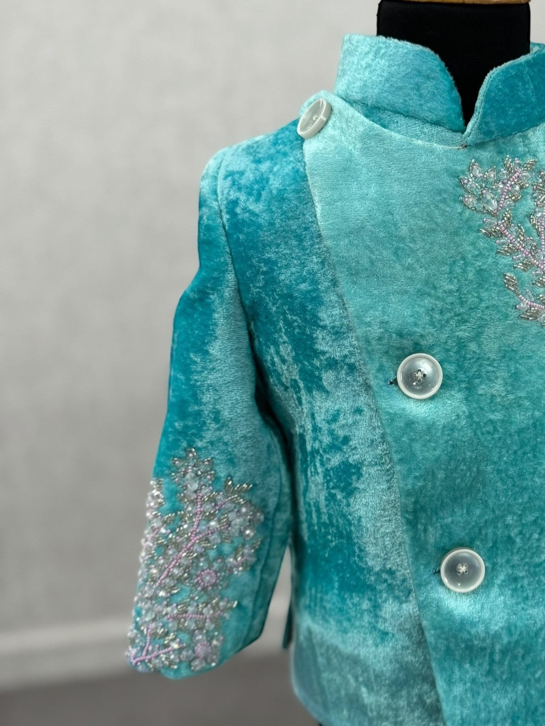 Aqua Serene Hand-Embroidered Prince Jacket