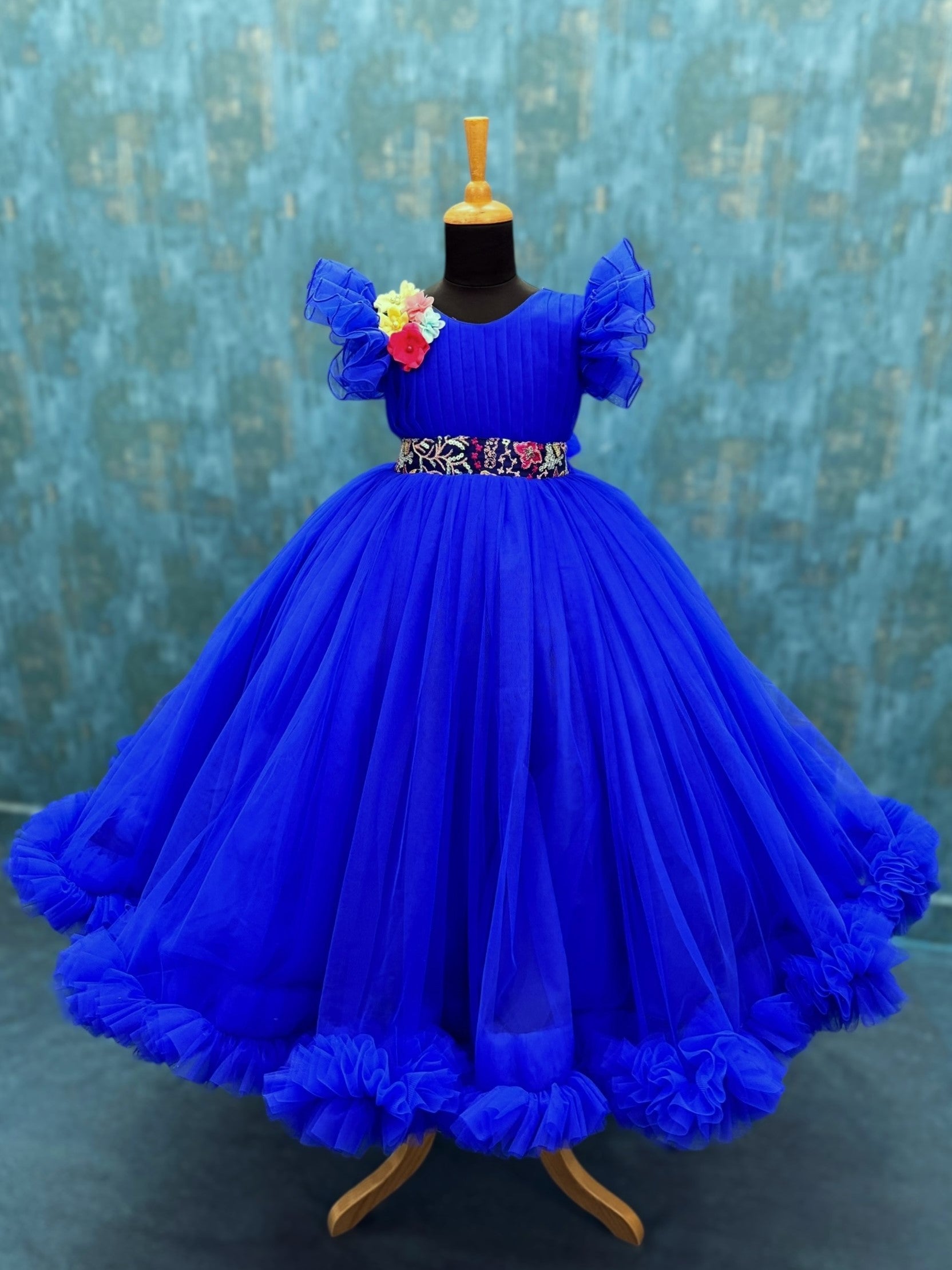 Royal Blue Petal Grace Ruffled Fairy Princess Ball Gown
