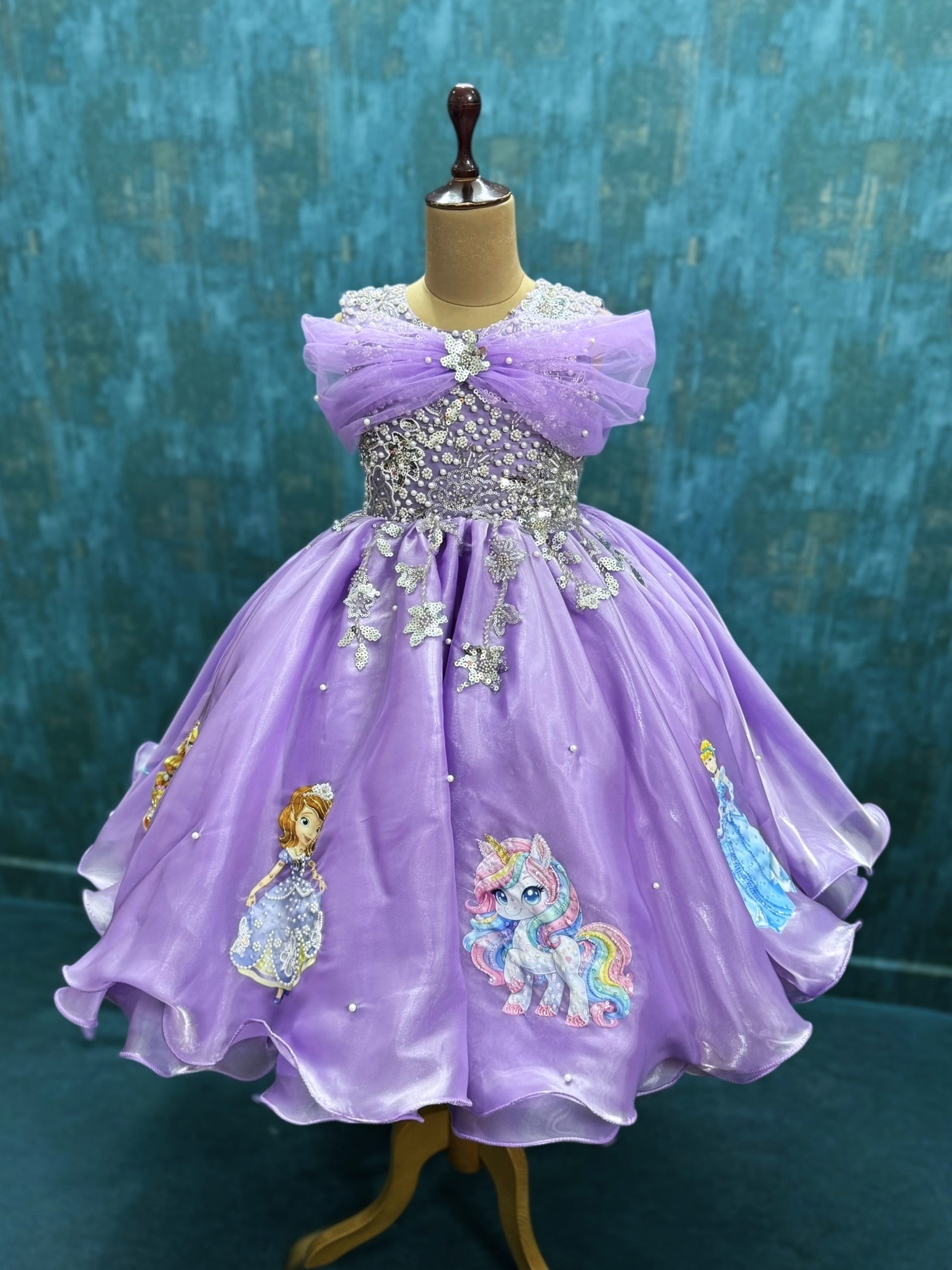Princess Gown Online, Girls Lavender Princess Dress with Sequins