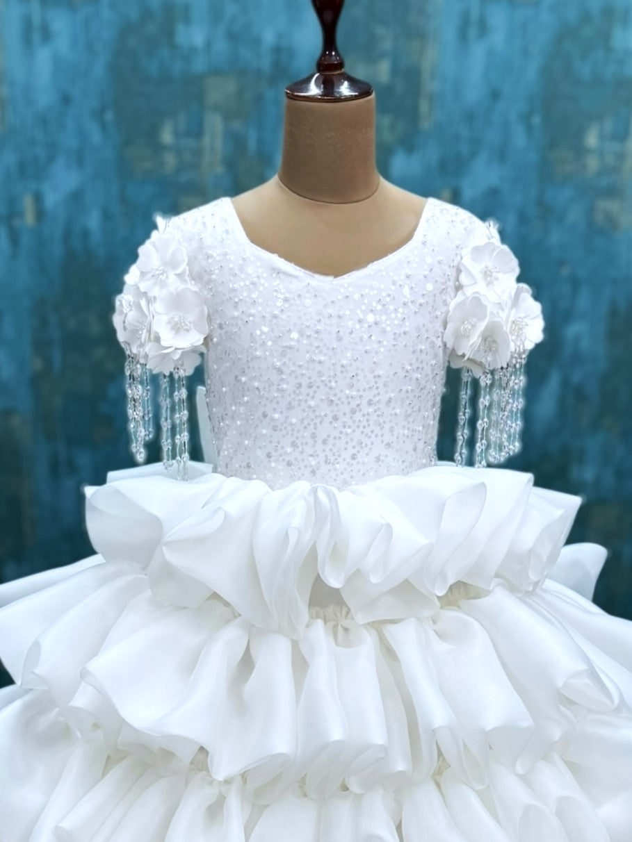 Snow Angel Pearl-Encrusted Princess Celebration Full Length Gown