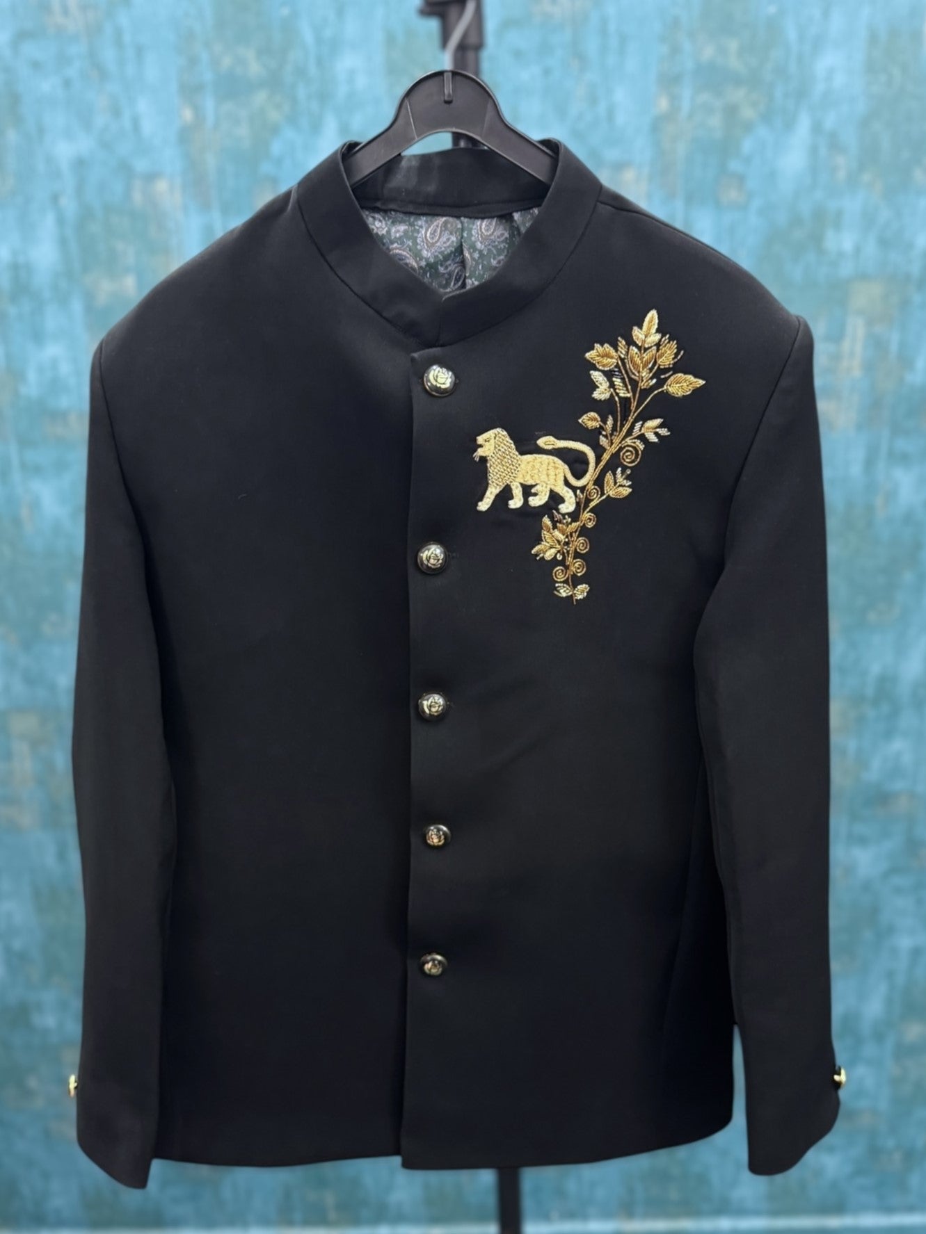 Imperial Reign Black Golden Lion Emblem Couture Blazer
